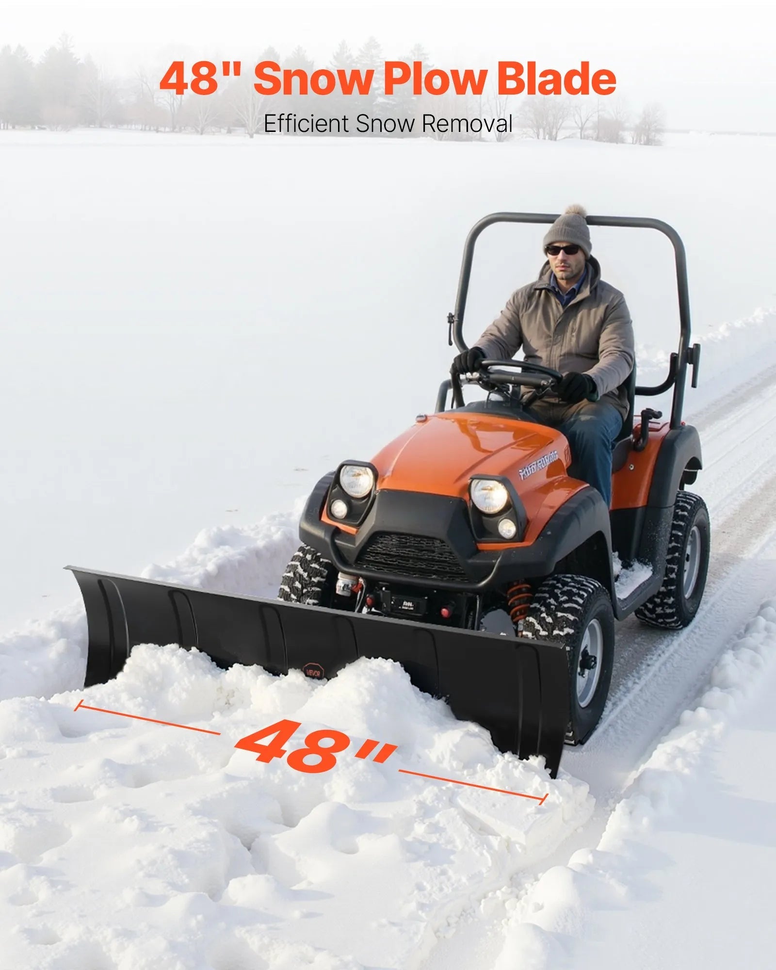 VEVOR Snow Plow Kit, 48in Universal Snow Plow Attachment, Height & Left-Right Adjustable, Quick To Detach, Steel ATV Scrape Blade, 3 Mount Options, Efficient Snows Clearing, for Most ATVs & UTVs 