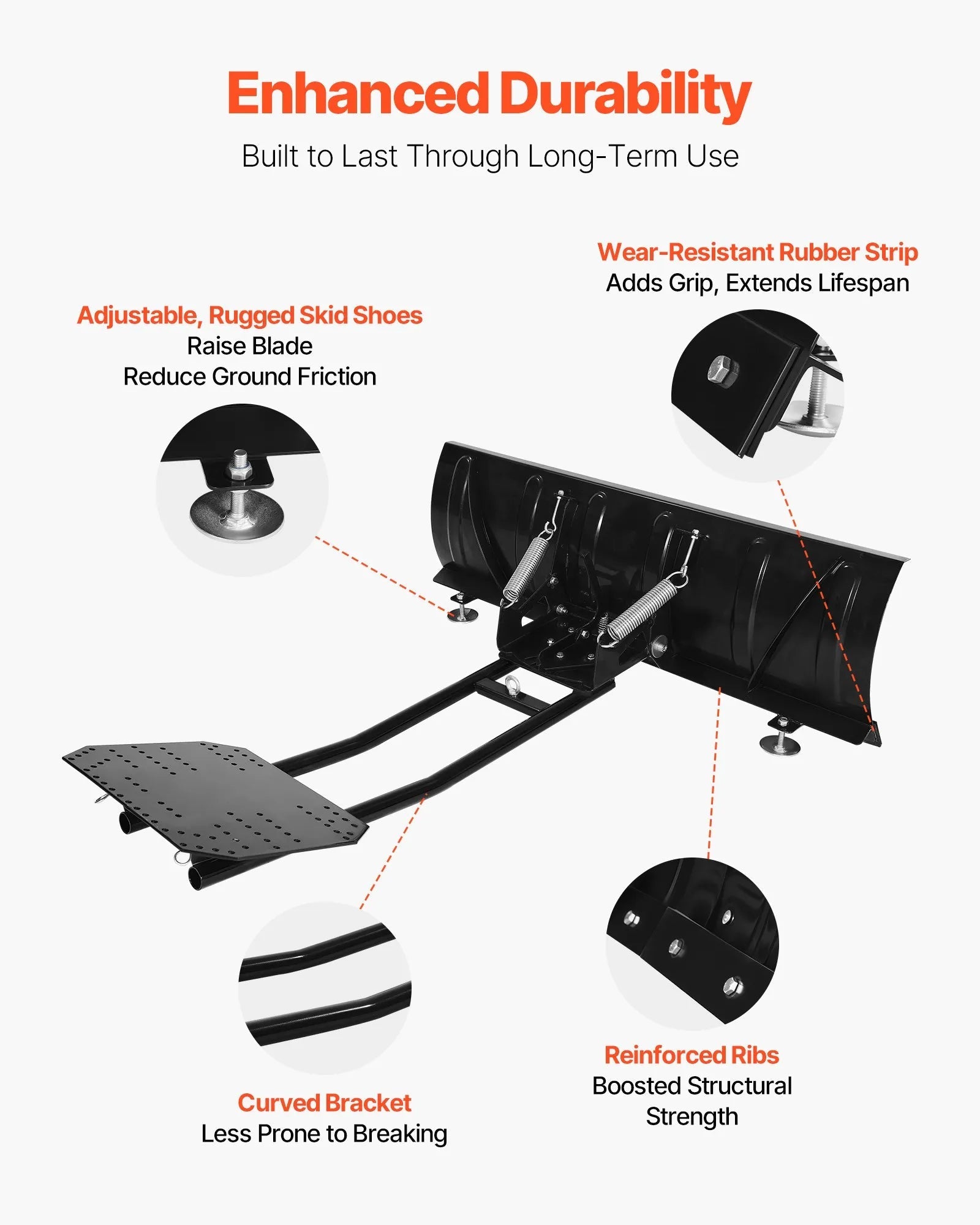 VEVOR Snow Plow Kit, 48in Universal Snow Plow Attachment, Height & Left-Right Adjustable, Quick To Detach, Steel ATV Scrape Blade, 3 Mount Options, Efficient Snows Clearing, for Most ATVs & UTVs 