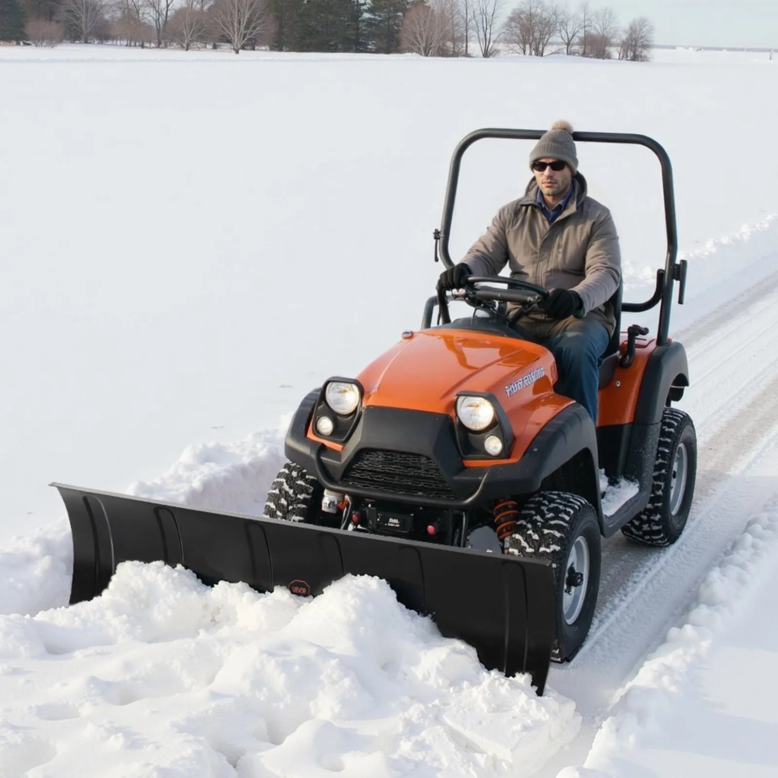 VEVOR Snow Plow Kit, 48in Universal Snow Plow Attachment, Height & Left-Right Adjustable, Quick To Detach, Steel ATV Scrape Blade, 3 Mount Options, Efficient Snows Clearing, for Most ATVs & UTVs 