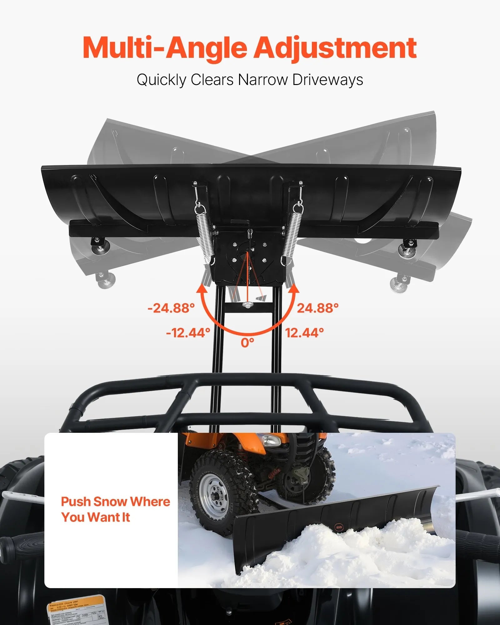 VEVOR Snow Plow Kit, 60in Universal Snow Plow Attachment, Height & Left-Right Adjustable, Quick To Detach, Steel ATV Scrape Blade, 3 Mount Options, Efficient Snows Clearing, for Most ATVs & UTVs 
