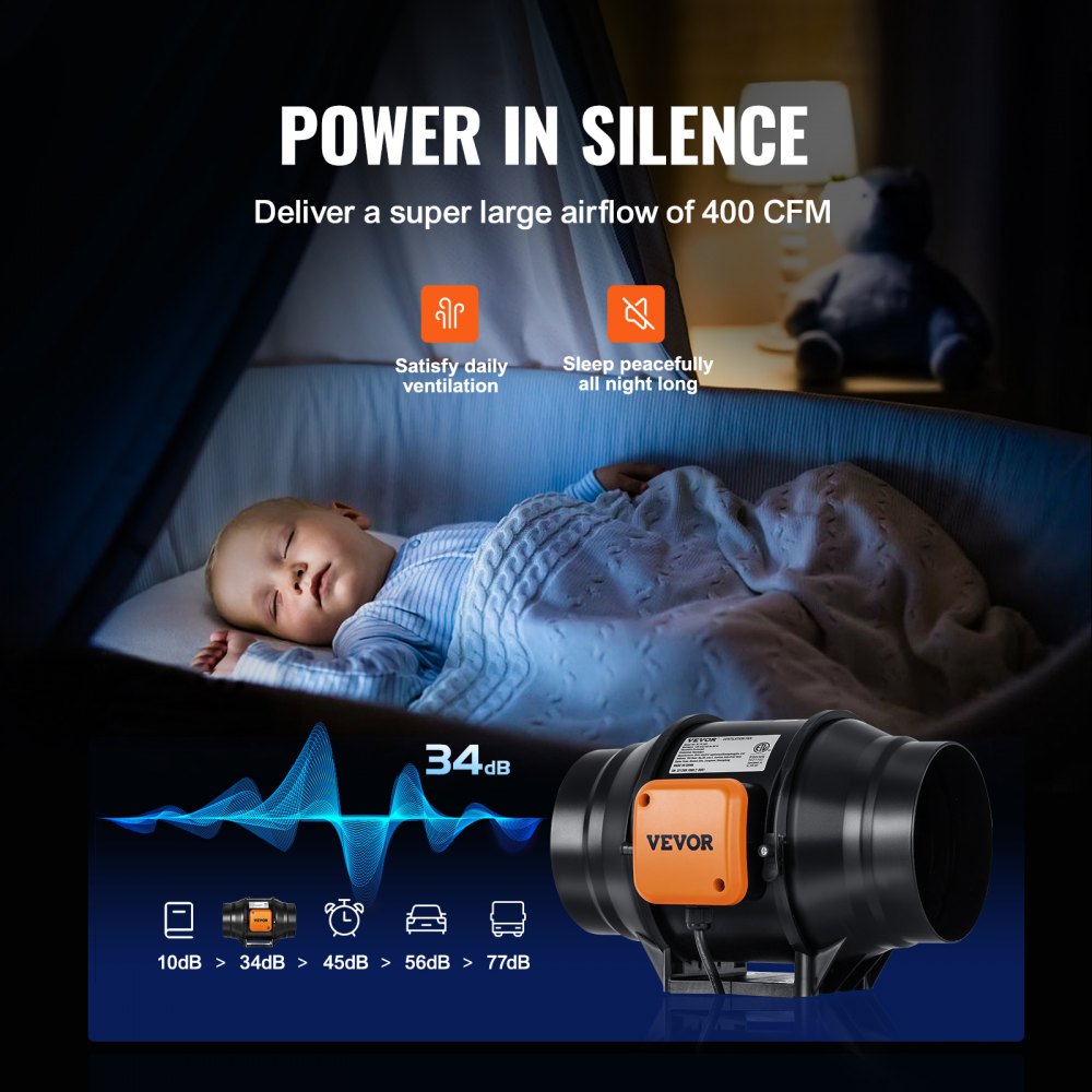VEVOR 6 Inch Inline Duct Fan HVAC Exhaust Blower Kit AC Variable Speed Control 