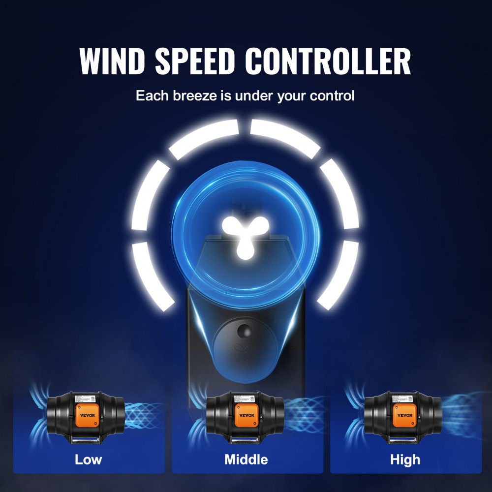 VEVOR 6 Inch Inline Duct Fan HVAC Exhaust Blower Kit AC Variable Speed Control 