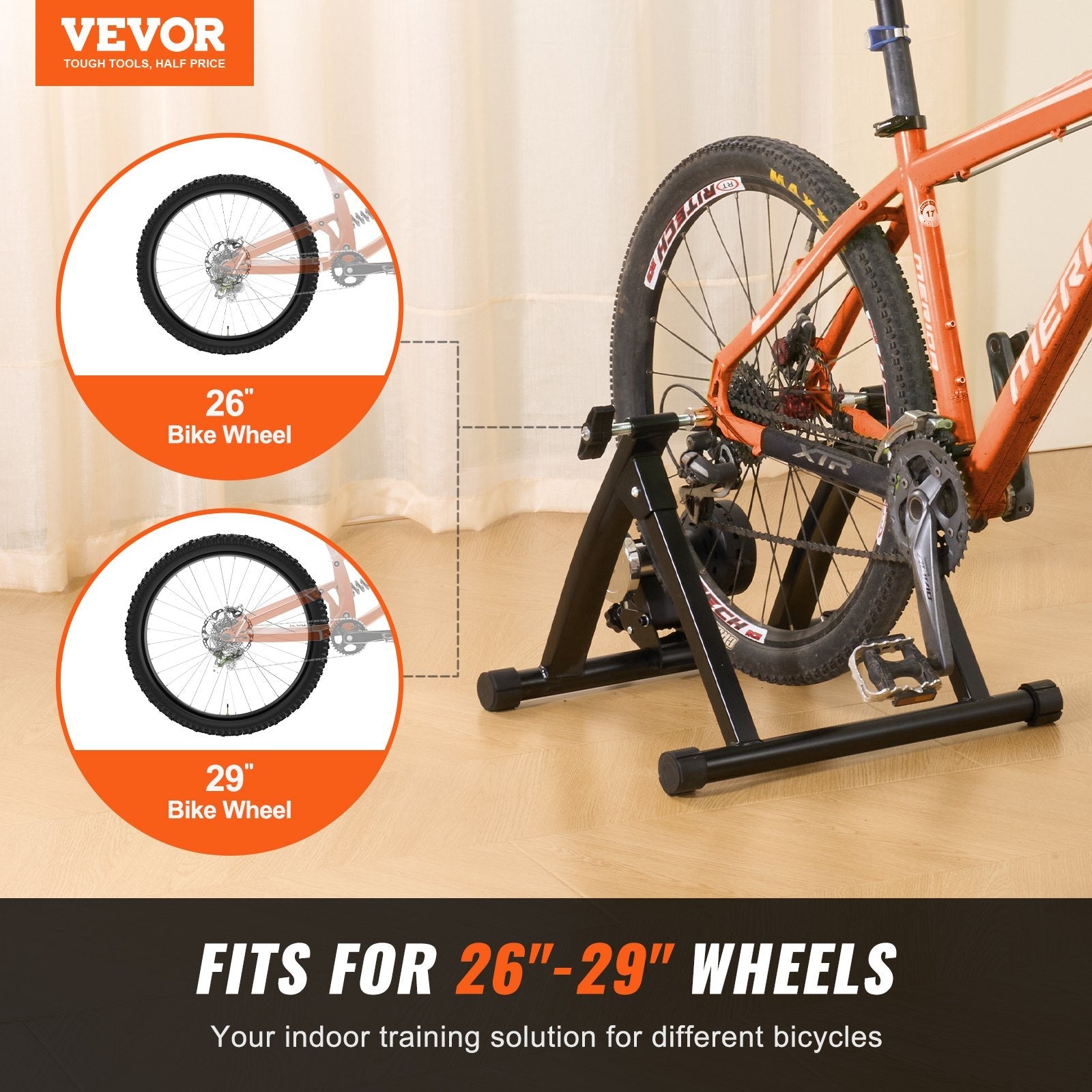 VEVOR Bike Trainer Stand, Magnetic Stationary Bike Stand for 26"-29" Wheels, Noise Reduction Flywheel Motor, Protable Cycling for Indoor Riding Exercise, with Quick-Release Lever & Front Wheel Riser 