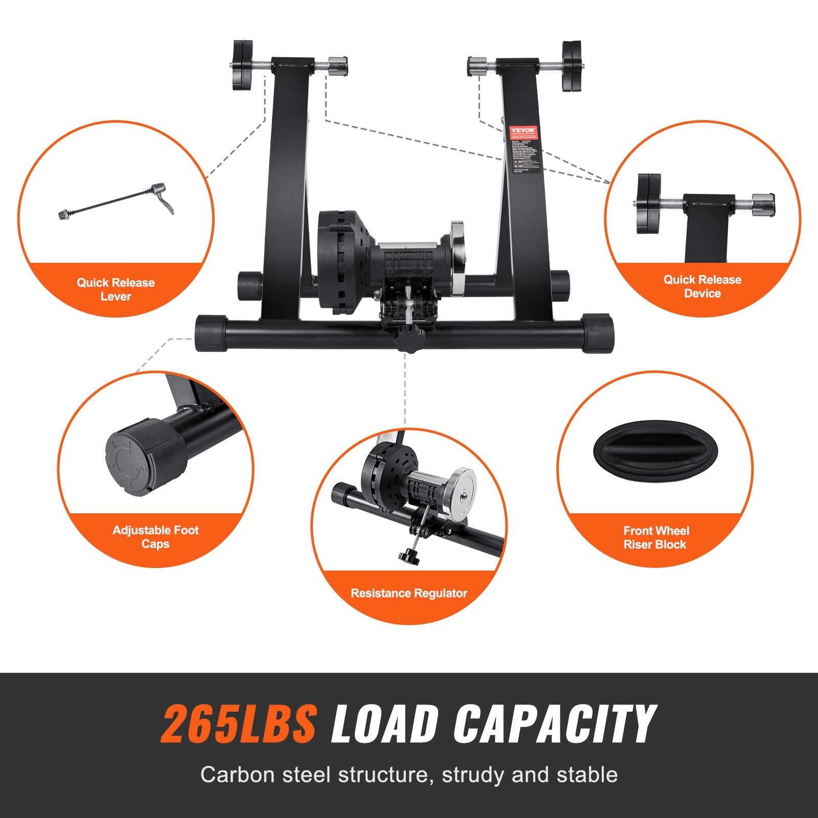 VEVOR Bike Trainer Stand, Magnetic Stationary Bike Stand for 26"-29" Wheels, Noise Reduction Flywheel Motor, Protable Cycling for Indoor Riding Exercise, with Quick-Release Lever & Front Wheel Riser 