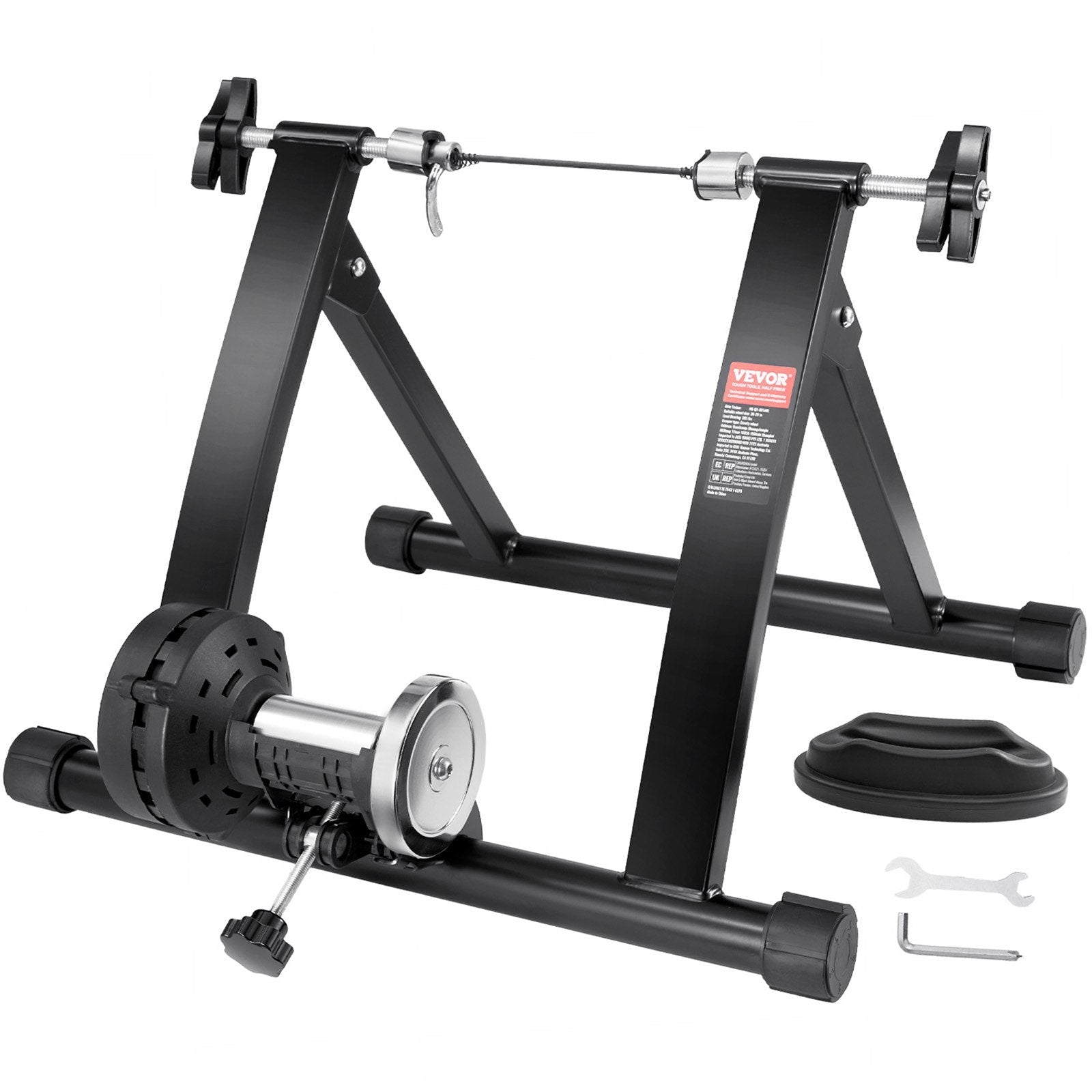 VEVOR Bike Trainer Stand, Magnetic Stationary Bike Stand for 26"-29" Wheels, Noise Reduction Flywheel Motor, Protable Cycling for Indoor Riding Exercise, with Quick-Release Lever & Front Wheel Riser 
