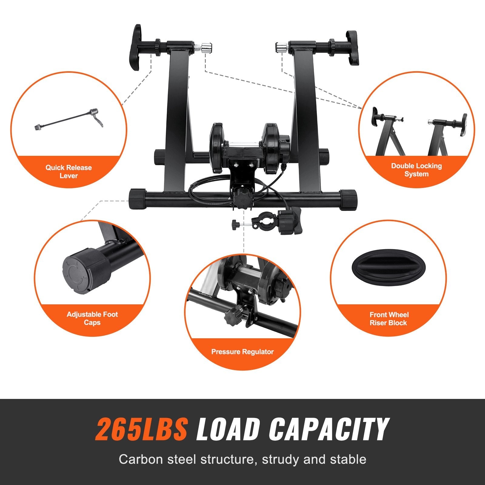 VEVOR Bike Trainer Stand, Magnetic Stationary Bike Stand for 26"-29" Wheels, 8 Resistance Settings, Low Noise Motor, Protable for Indoor Riding Exercise, with Quick-Release Lever & Front Wheel Riser 