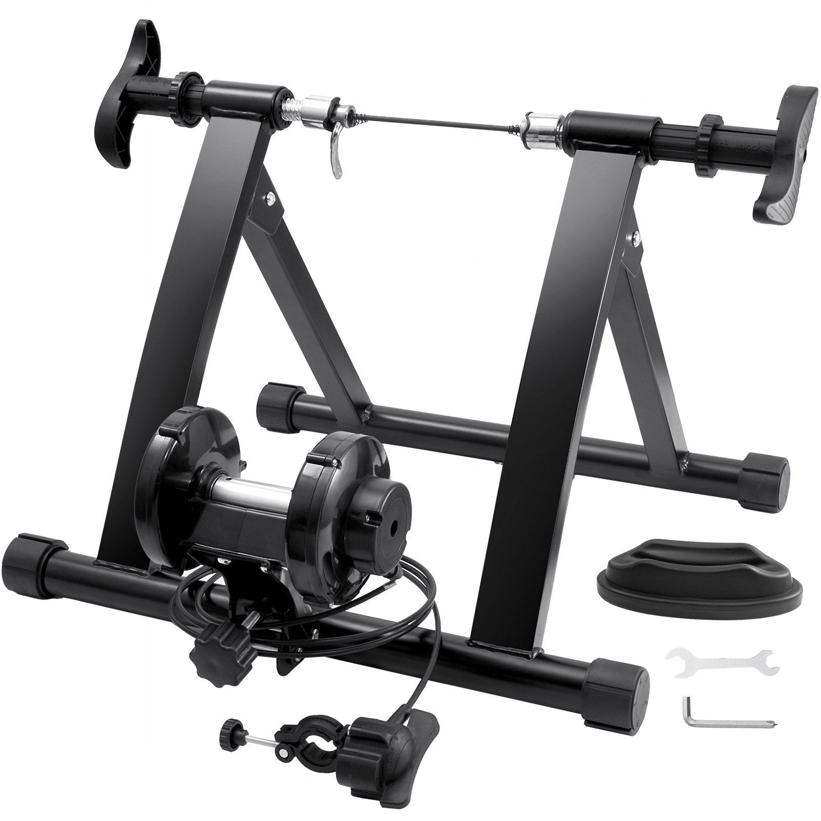 VEVOR Bike Trainer Stand, Magnetic Stationary Bike Stand for 26"-29" Wheels, 8 Resistance Settings, Low Noise Motor, Protable for Indoor Riding Exercise, with Quick-Release Lever & Front Wheel Riser 