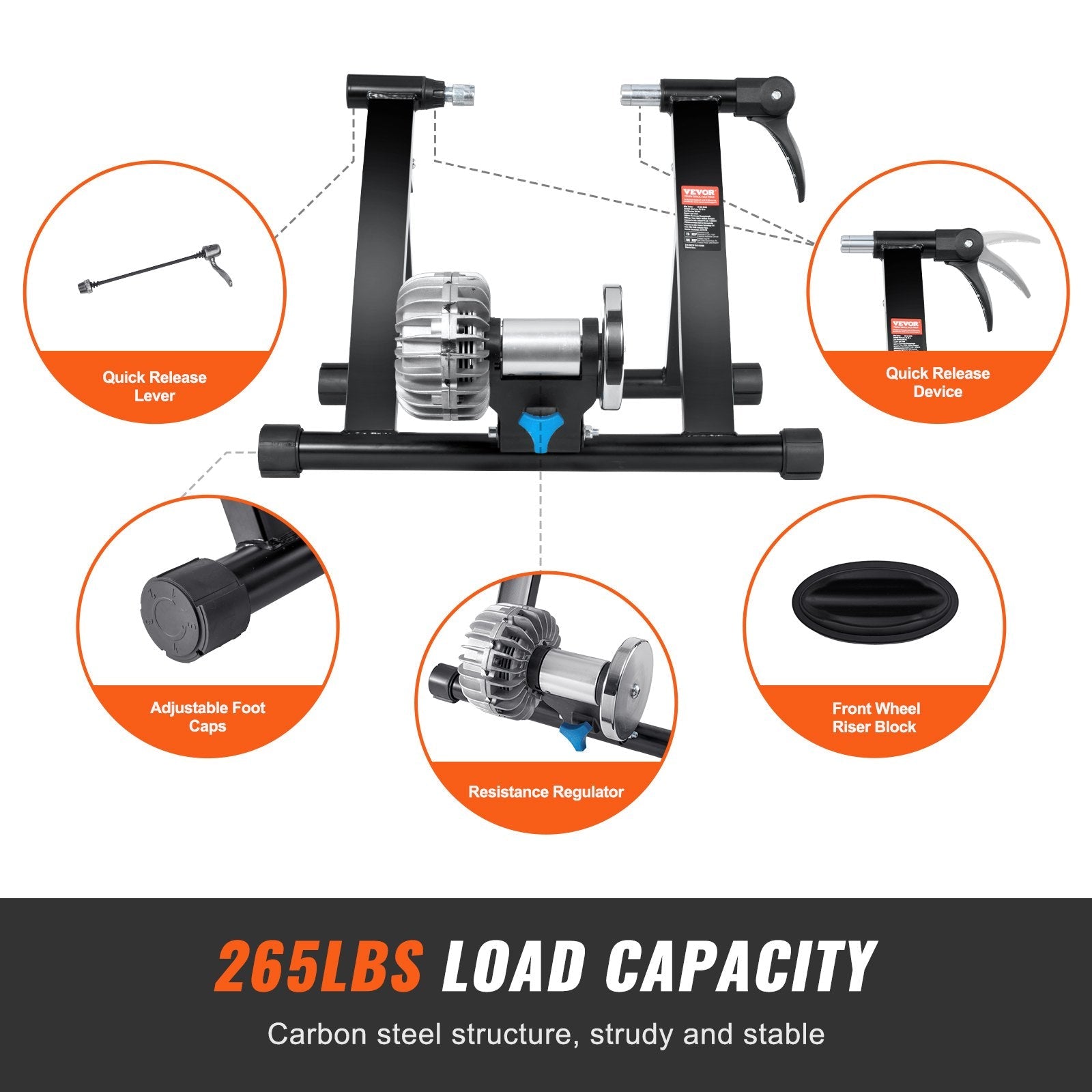 VEVOR Bike Trainer Stand, Fluid Stationary Bike Stand for 26"-29" Wheels, Noise Reduction Fluid Flywheel, Portable Cycling Stand for Indoor Riding Exercise, with Quick-Release Lever & Front Wheel Rise 