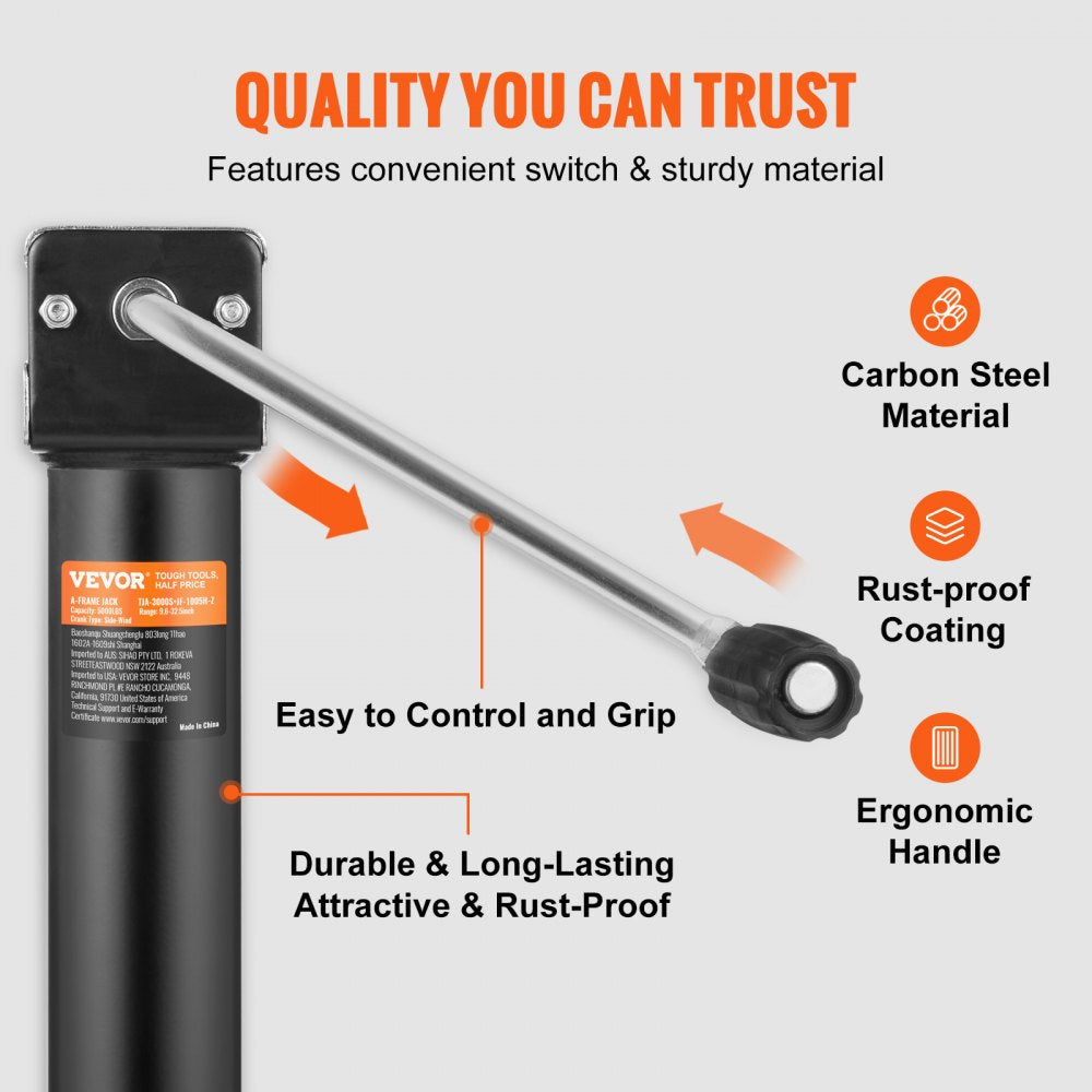 VEVOR Trailer Jack, Trailer Tongue Jack A-frame Bolt on Weight Capacity 5000 lb, Trailer Jack Stand with Handle for Lifting RV Trailer, Horse Trailer, Utility Trailer, Yacht Trailer 