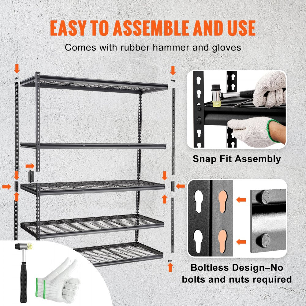 VEVOR Storage Shelving Unit, 5-Tier Adjustable, 2000 lbs Capacity, Heavy Duty Garage Shelves Metal Organizer Wire Rack, Black, 60" L x 24" W x 78" H for Kitchen Pantry Basement Bathroom Laundry Closet 