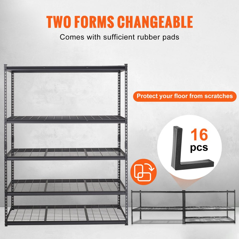 VEVOR Storage Shelving Unit, 5-Tier Adjustable, 2000 lbs Capacity, Heavy Duty Garage Shelves Metal Organizer Wire Rack, Black, 60" L x 24" W x 78" H for Kitchen Pantry Basement Bathroom Laundry Closet 