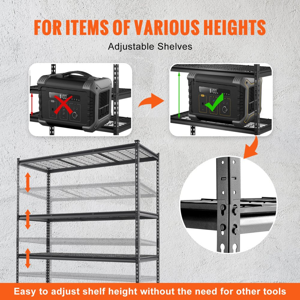 VEVOR Storage Shelving Unit, 5-Tier Adjustable, 2000 lbs Capacity, Heavy Duty Garage Shelves Metal Organizer Wire Rack, Black, 60" L x 24" W x 78" H for Kitchen Pantry Basement Bathroom Laundry Closet 