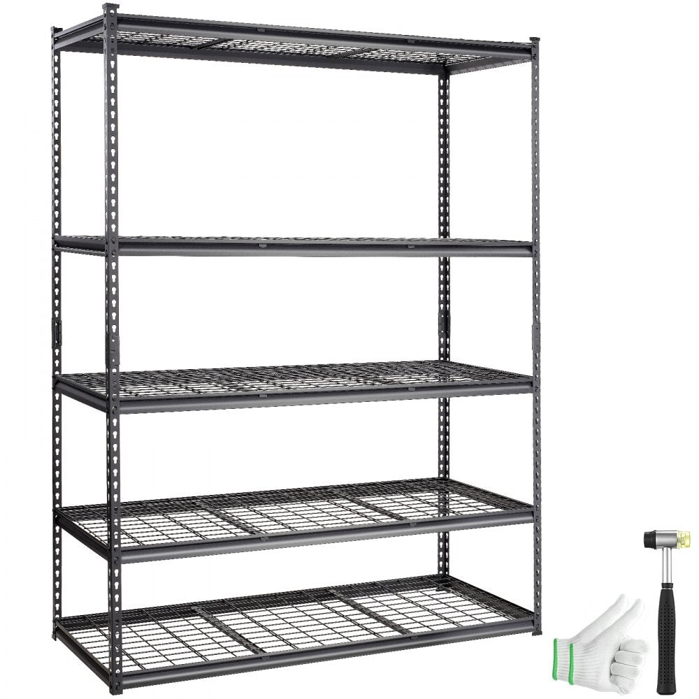VEVOR Storage Shelving Unit, 5-Tier Adjustable, 2000 lbs Capacity, Heavy Duty Garage Shelves Metal Organizer Wire Rack, Black, 60" L x 24" W x 78" H for Kitchen Pantry Basement Bathroom Laundry Closet 