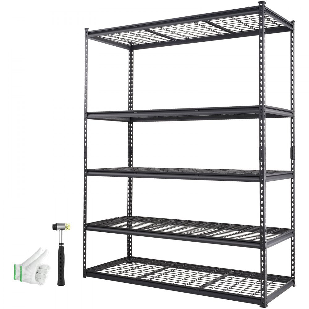 VEVOR Storage Shelving Unit, 5-Tier Adjustable, 2000 lbs Capacity, Heavy Duty Garage Shelves Metal Organizer Wire Rack, Black, 60" L x 24" W x 78" H for Kitchen Pantry Basement Bathroom Laundry Closet 