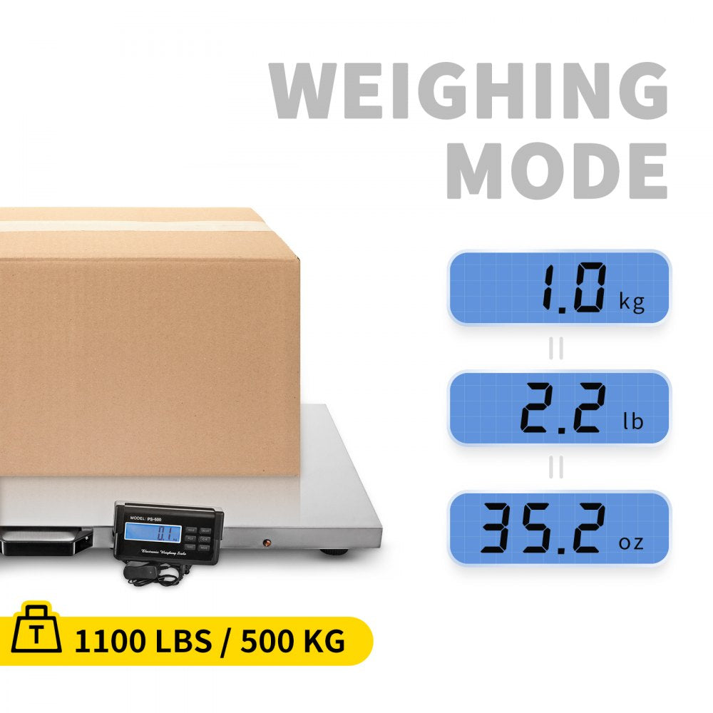 VEVOR 1100Lbs x 0.2Lbs Digital Livestock Scale Large Pet Vet Scale Stainless Steel Platform Electronic Postal Shipping Scale Heavy Duty Large Dog Hog Sheep Goat Pig Sheep Scale 