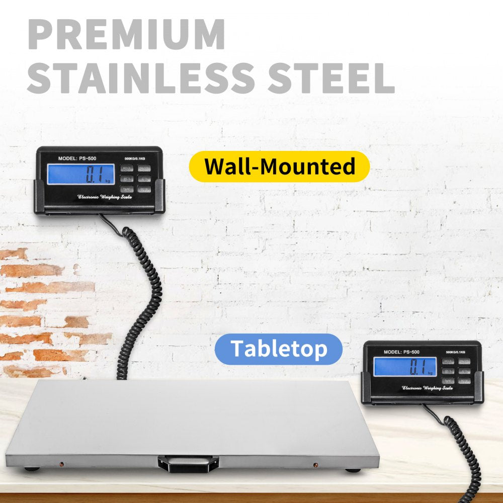 VEVOR 1100Lbs x 0.2Lbs Digital Livestock Scale Large Pet Vet Scale Stainless Steel Platform Electronic Postal Shipping Scale Heavy Duty Large Dog Hog Sheep Goat Pig Sheep Scale 