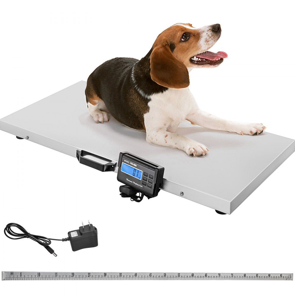 VEVOR 1100Lbs x 0.2Lbs Digital Livestock Scale Large Pet Vet Scale Stainless Steel Platform Electronic Postal Shipping Scale Heavy Duty Large Dog Hog Sheep Goat Pig Sheep Scale 