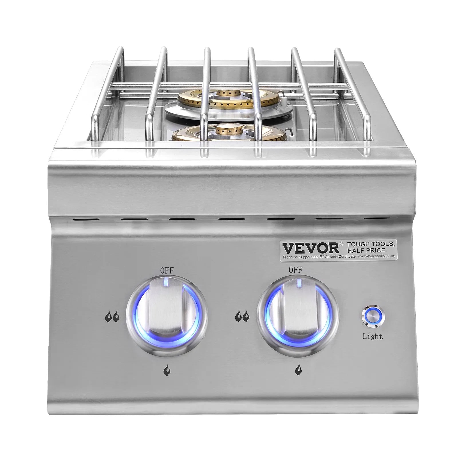 VEVOR Double Grilling Side Burners, 2 x 17,000BTU Liquid Propane Side Burner for Outdoor Kitchen, Convertible to Natural Gas, 304 Stainless Steel Built-in Double Burners with LED for BBQ Grill Island 