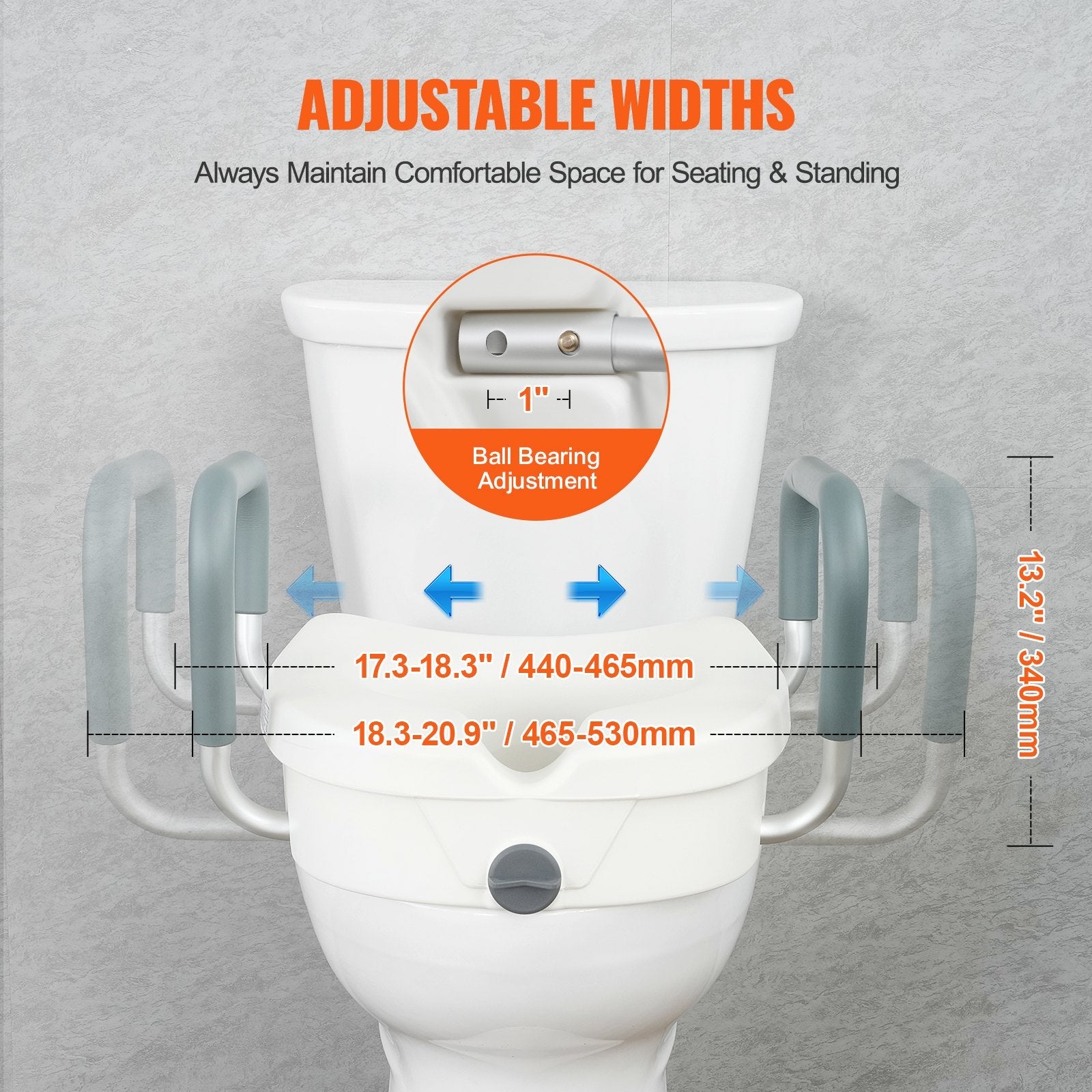 VEVOR Raised Toilet Seat, 5" Height Raised, 350 lbs Weight Capacity, for Round and Elongated Toilet, Twist Lock Installation,19.1" - 21.7" Adjustable Width, for Elderly, Handicap, Patient, Pregnant, M 