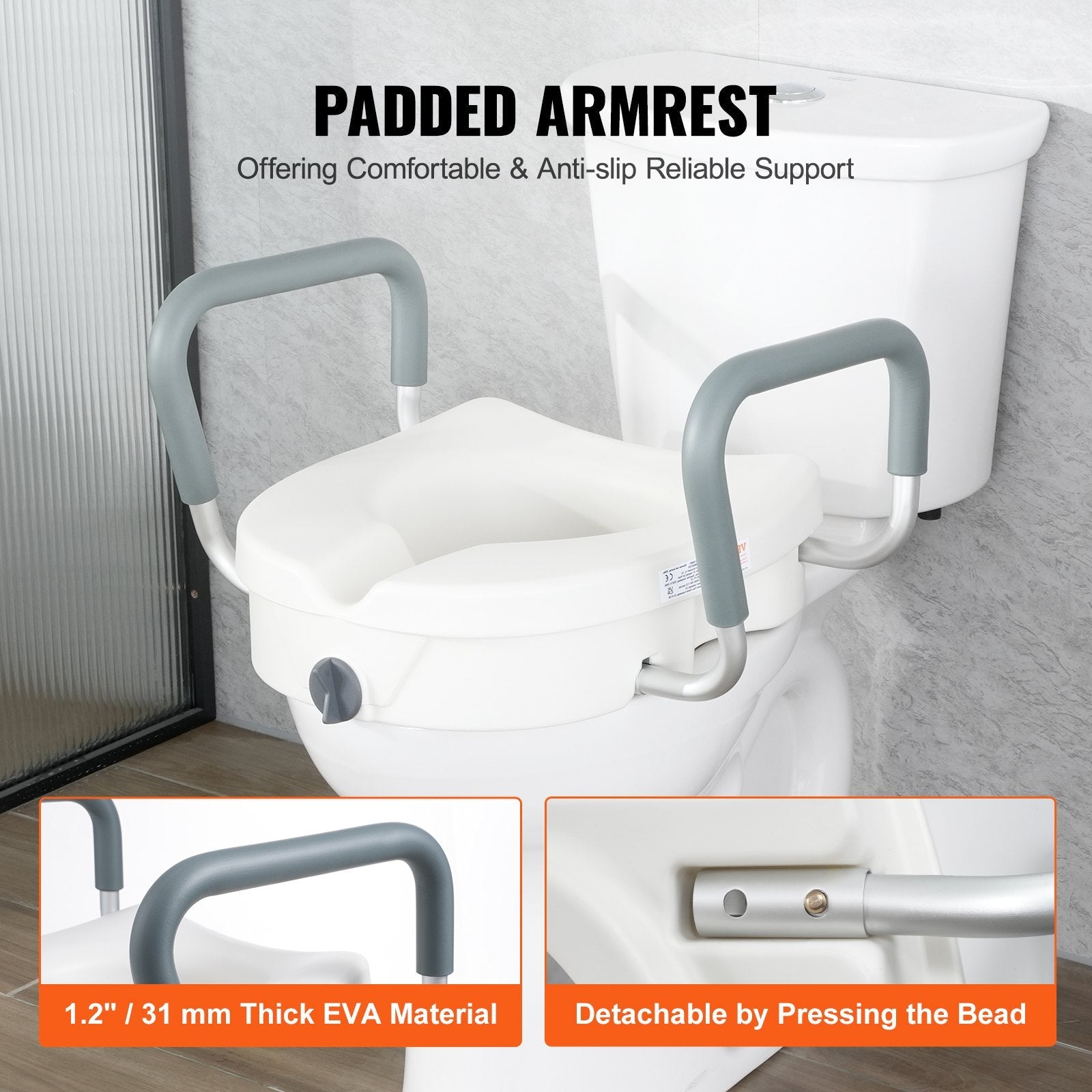 VEVOR Raised Toilet Seat, 5" Height Raised, 350 lbs Weight Capacity, for Round and Elongated Toilet, Twist Lock Installation,19.1" - 21.7" Adjustable Width, for Elderly, Handicap, Patient, Pregnant, M 
