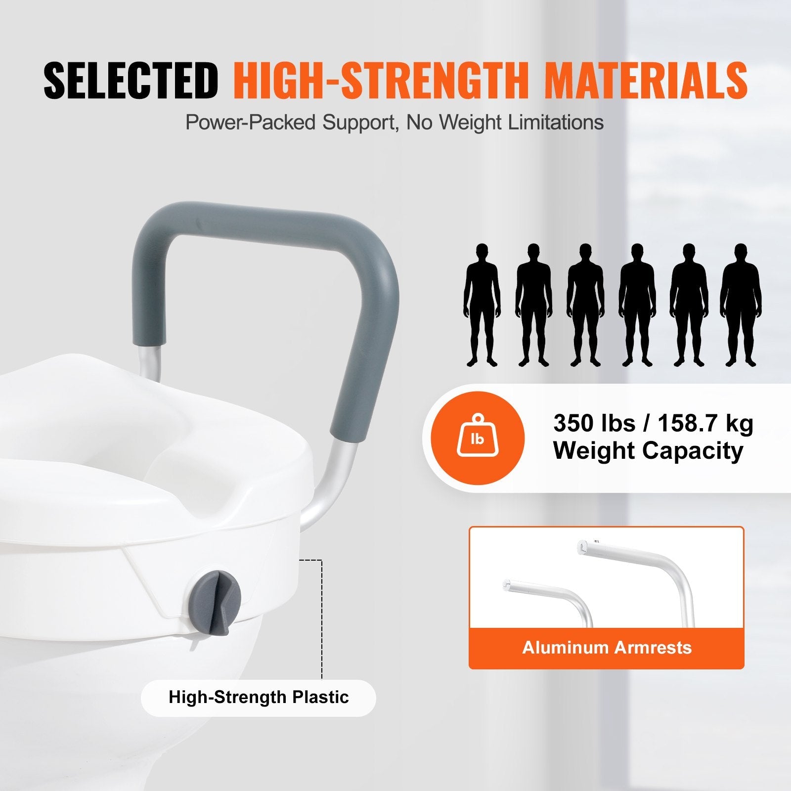 VEVOR Raised Toilet Seat, 5" Height Raised, 350 lbs Weight Capacity, for Round and Elongated Toilet, Twist Lock Installation,19.1" - 21.7" Adjustable Width, for Elderly, Handicap, Patient, Pregnant, M 