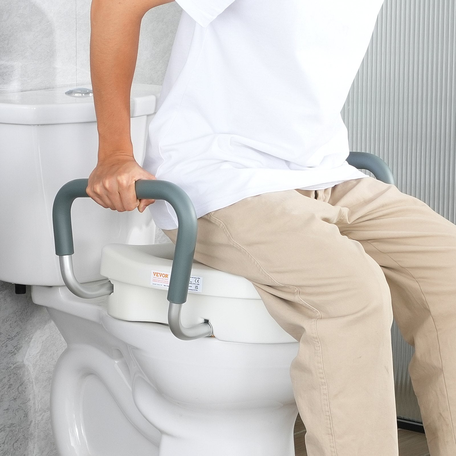 VEVOR Raised Toilet Seat, 5" Height Raised, 350 lbs Weight Capacity, for Round and Elongated Toilet, Twist Lock Installation,19.1" - 21.7" Adjustable Width, for Elderly, Handicap, Patient, Pregnant, M 