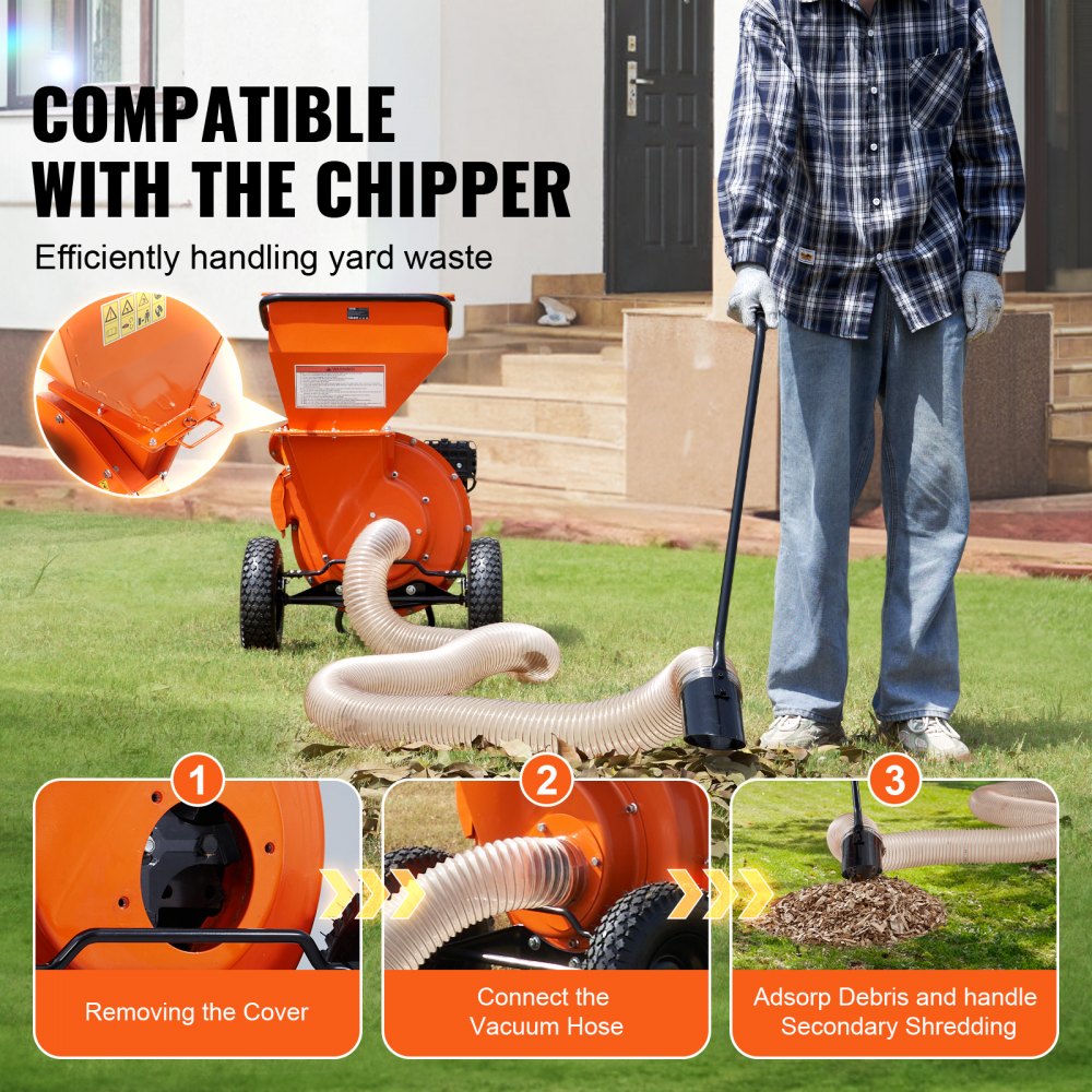 VEVOR 4.3In x 13.1ft 4in Diameter Wood Chipper Shredder Mulcher Leaf Vacuum Kit 