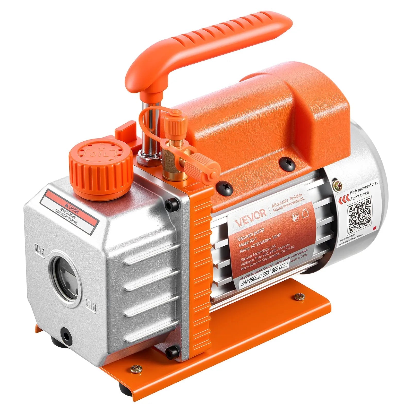 VEVOR Vacuum Pump, 3.5 CFM 1/4 HP, HVAC Single Stage Rotary Vane AC Vacuum Pump, for R134a R22 R410a Systems, 4 Pole Motor, for Automotive Air Conditioner Maintenance Resin Degassing, Oil Included 