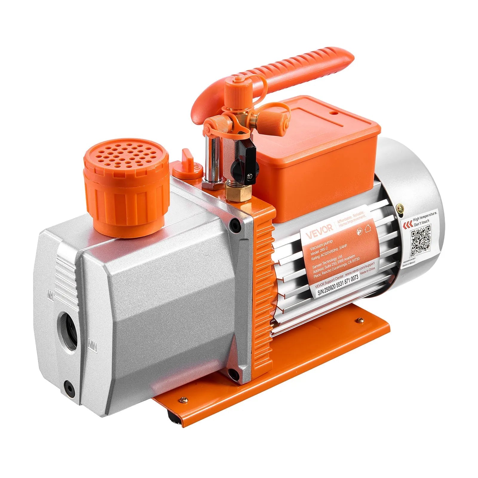 VEVOR Vacuum Pump, 7 CFM 3/4 HP, HVAC Two Stage Rotary Vane AC Vacuum Pump, for R134a R22 R410a R1234YF R32, 4 Pole Motor, for Automotive Air Conditioner Maintenance Resin Degassing, Oil Included 