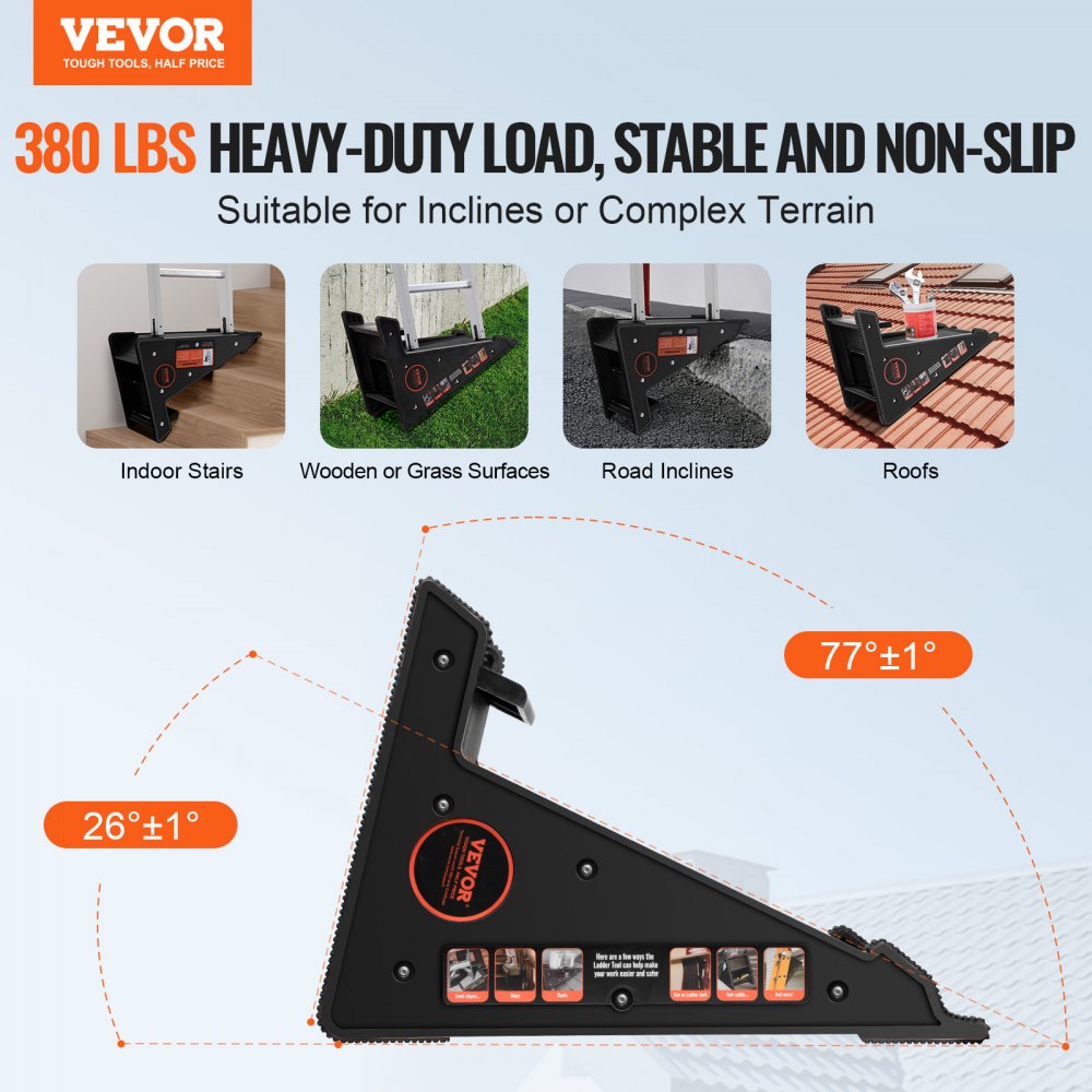 Heavy-Duty Ladder Leveler – 380 lb Capacity, Anti-Slip Ladder Stabilizer for Uneven Ground and Stairs
