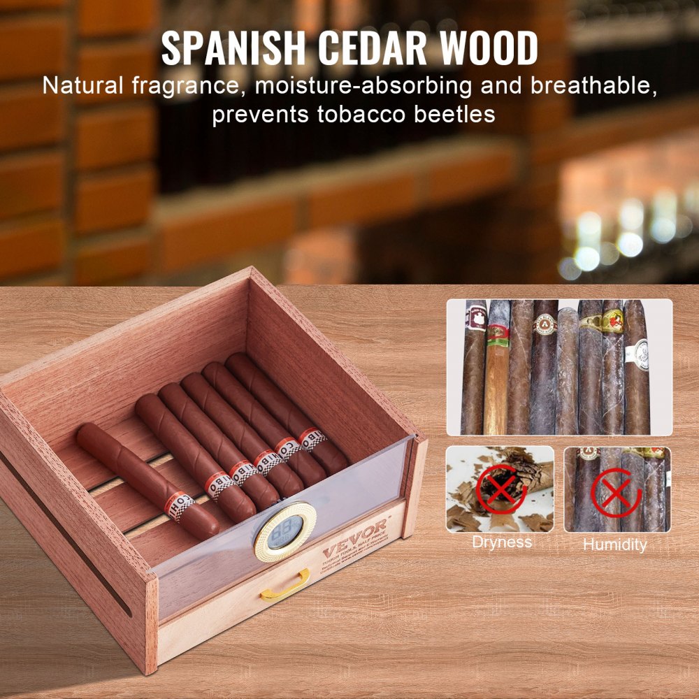 VEVOR 150 Cigar Humidor Cabinet Cedar Cigar Box Humidifier & Hygrometer & Shelve 