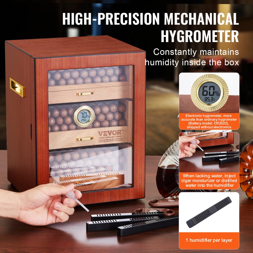 VEVOR 150 Cigar Humidor Cabinet Cedar Cigar Box Humidifier & Hygrometer & Shelve 