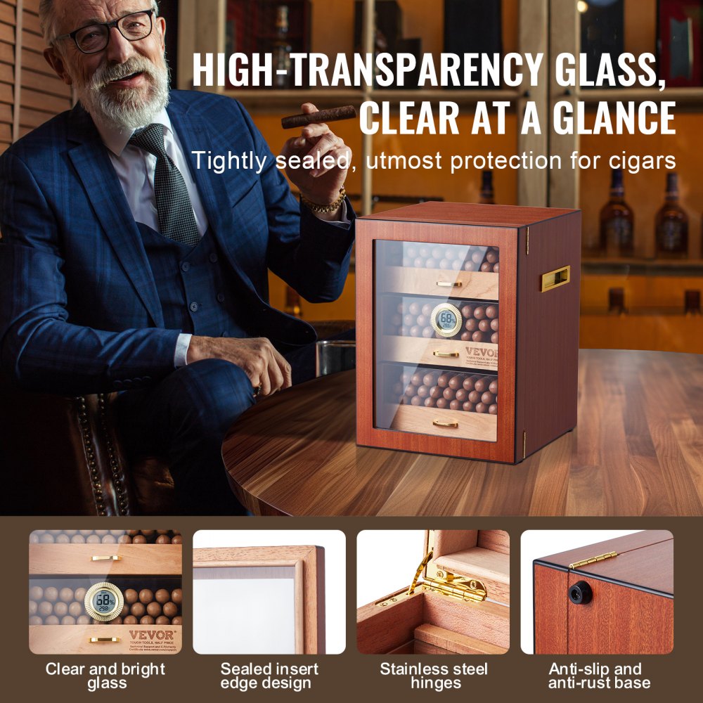 VEVOR 150 Cigar Humidor Cabinet Cedar Cigar Box Humidifier & Hygrometer & Shelve 