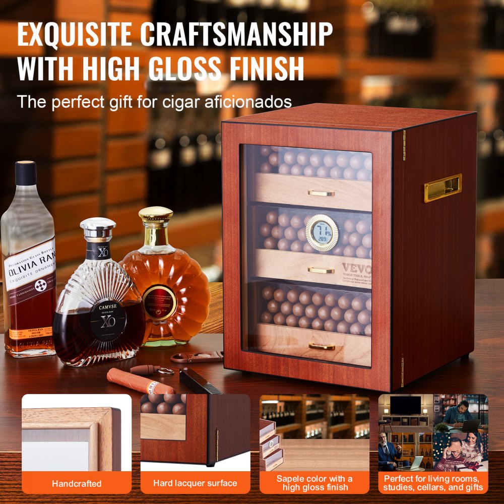 VEVOR 150 Cigar Humidor Cabinet Cedar Cigar Box Humidifier & Hygrometer & Shelve 