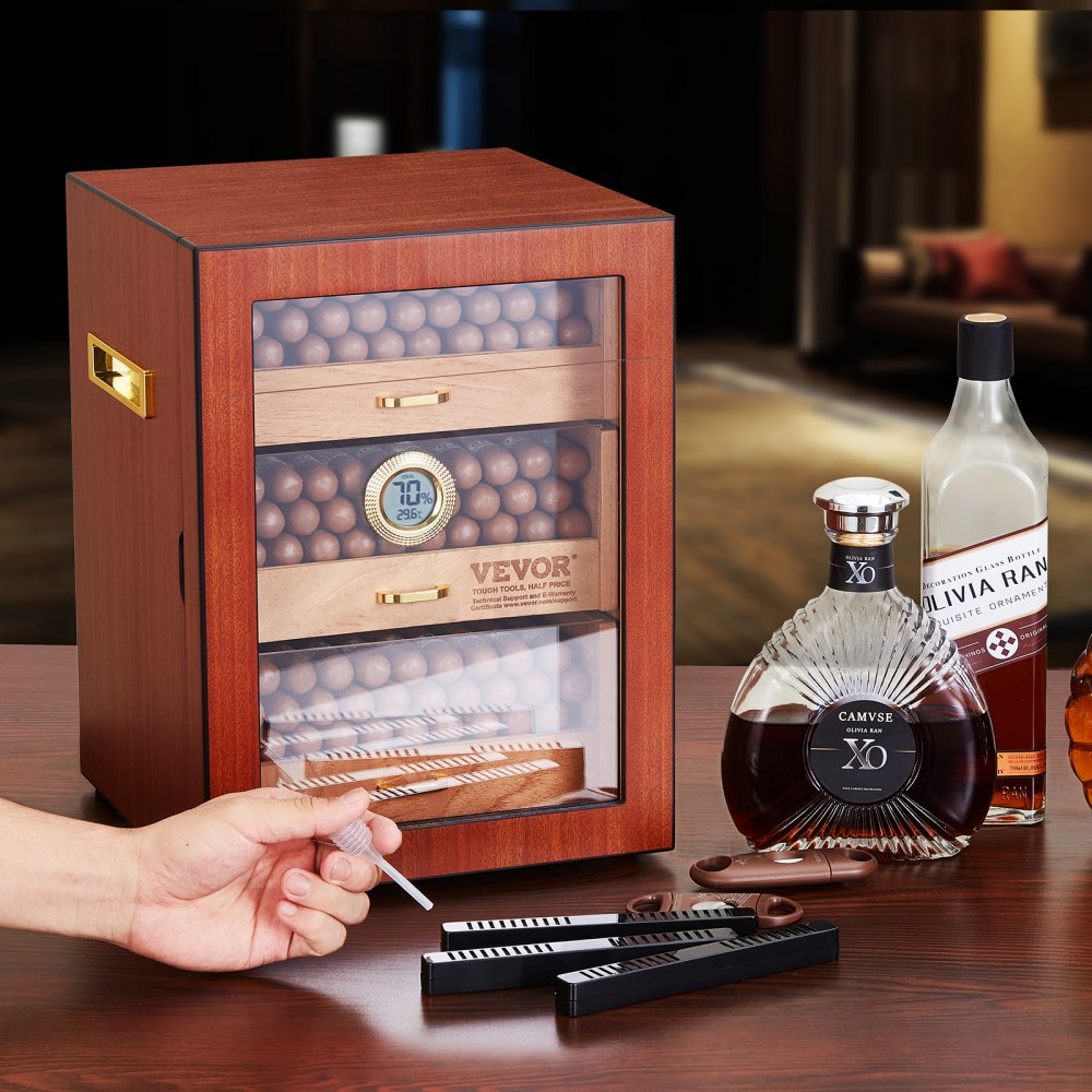 VEVOR 150 Cigar Humidor Cabinet Cedar Cigar Box Humidifier & Hygrometer & Shelve 