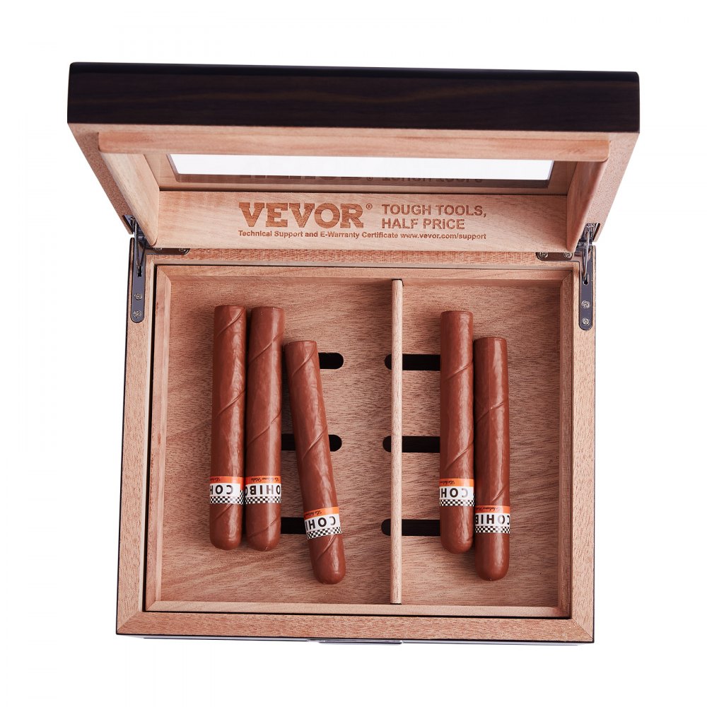 VEVOR 50 Cigar Humidor Glasstop Cedar Cigar Box Humidifier & Hygrometer & Drawer 