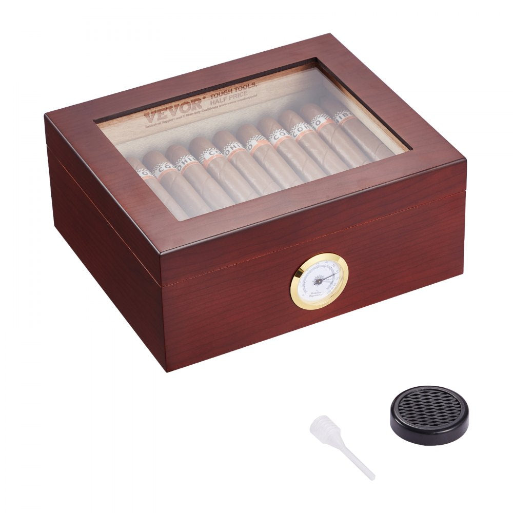 VEVOR 50 Cigars Humidor Glasstop Cedar Cigar Storage Box Humidifier Hygrometer 
