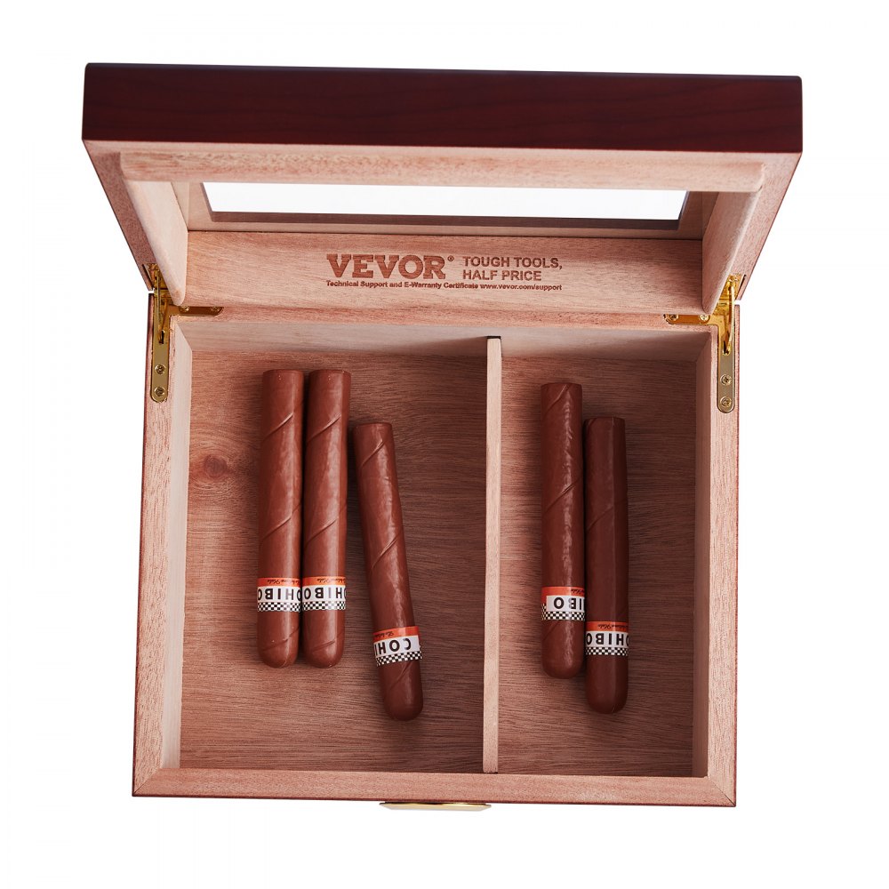 VEVOR 50 Cigars Humidor Glasstop Cedar Cigar Storage Box Humidifier Hygrometer 