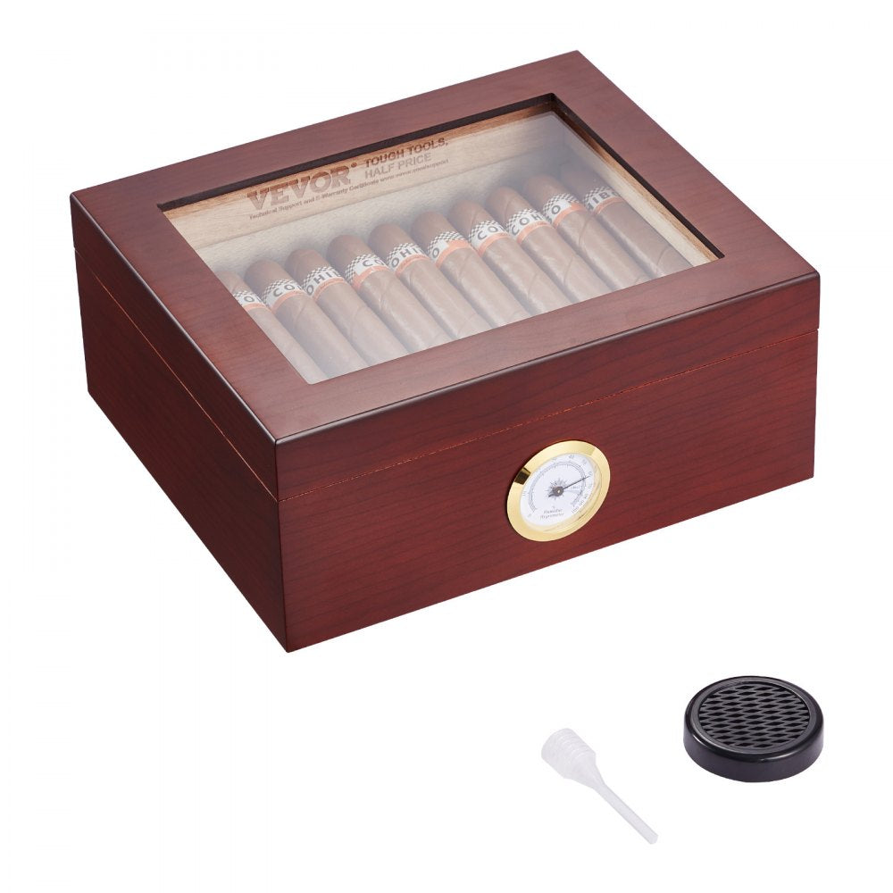 VEVOR 50 Cigars Humidor Glasstop Cedar Cigar Storage Box Humidifier Hygrometer 