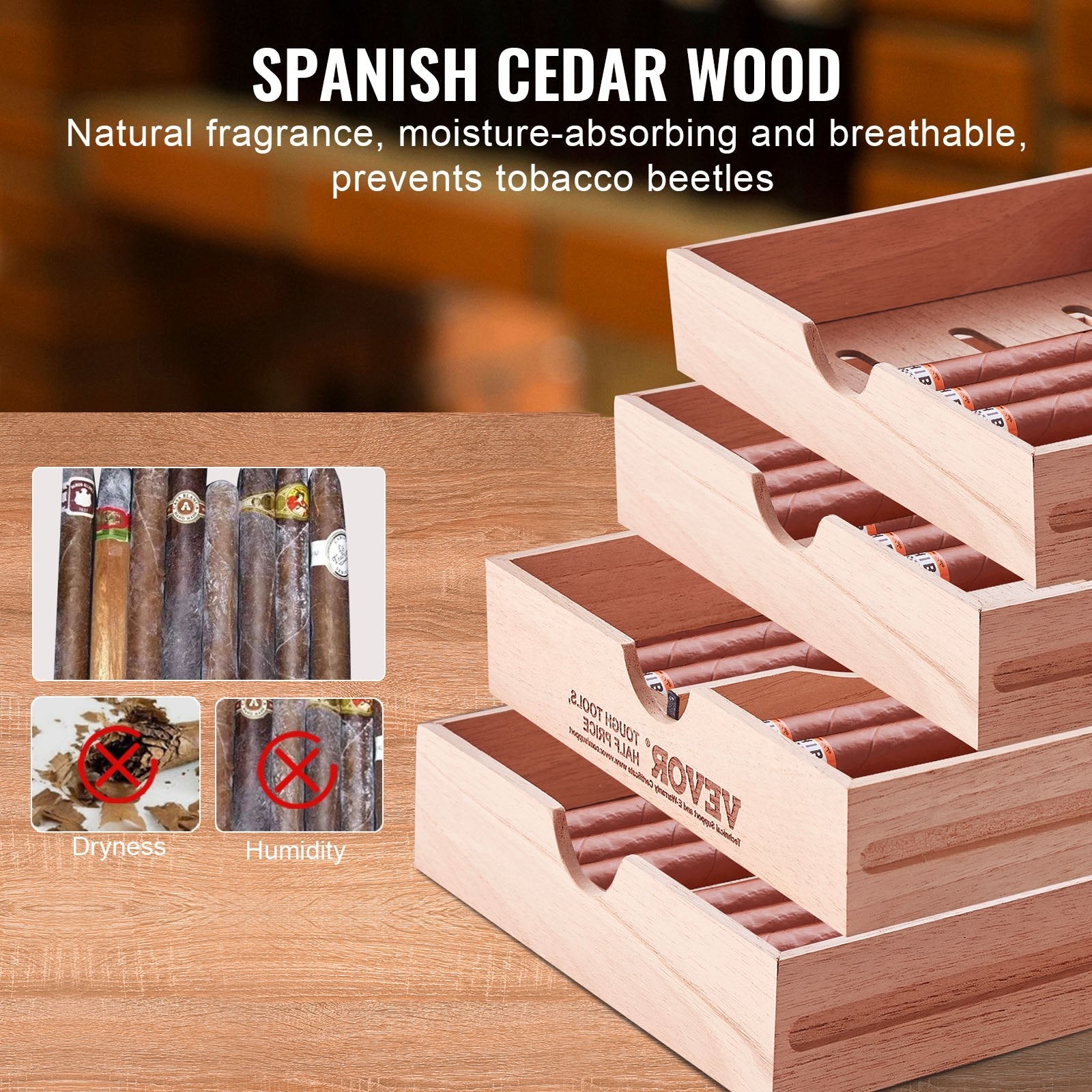 VEVOR 100 Cigar Humidor Cabinet Cedar Cigar Box Humidifier & Hygrometer & Shelve 