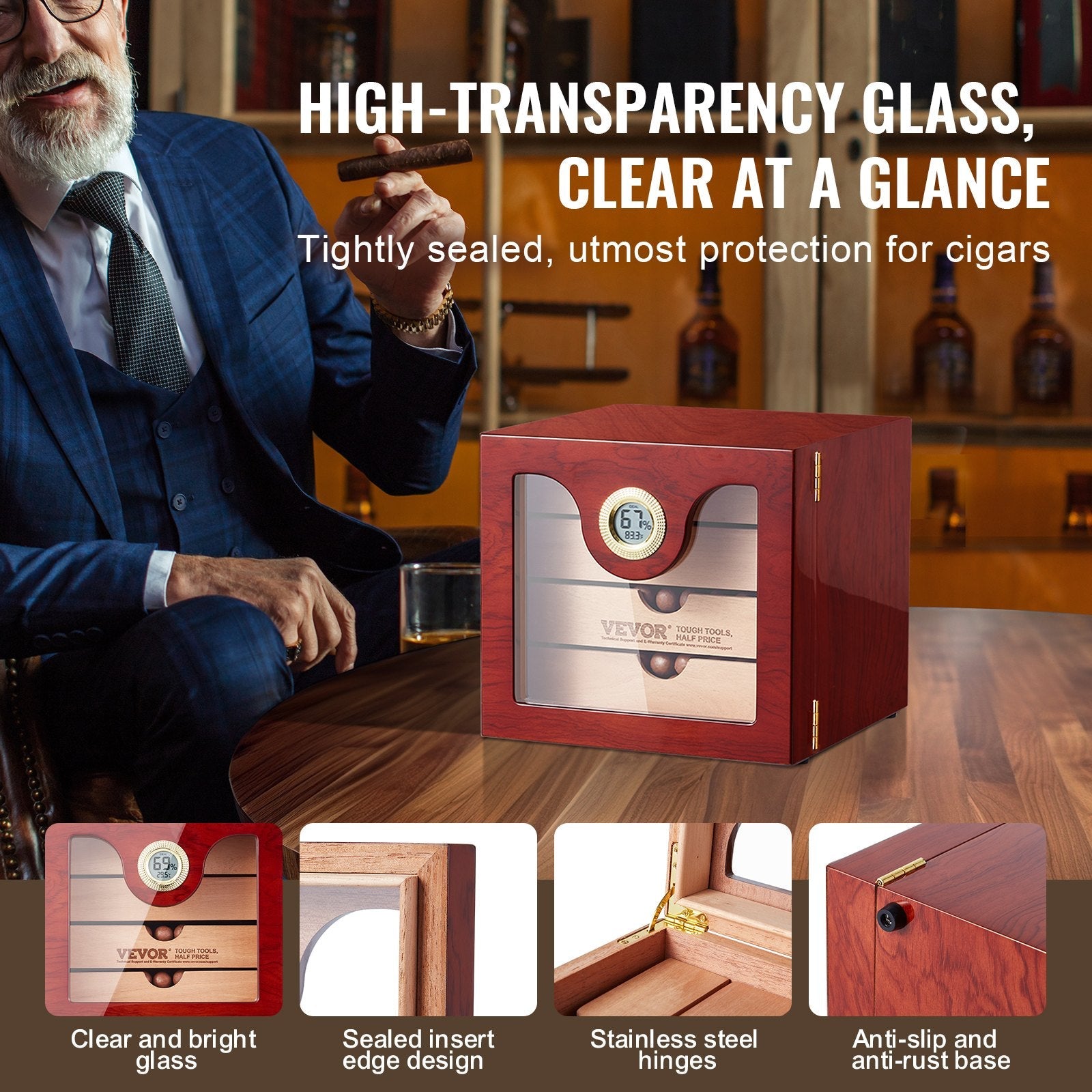 VEVOR 100 Cigar Humidor Cabinet Cedar Cigar Box Humidifier & Hygrometer & Shelve 