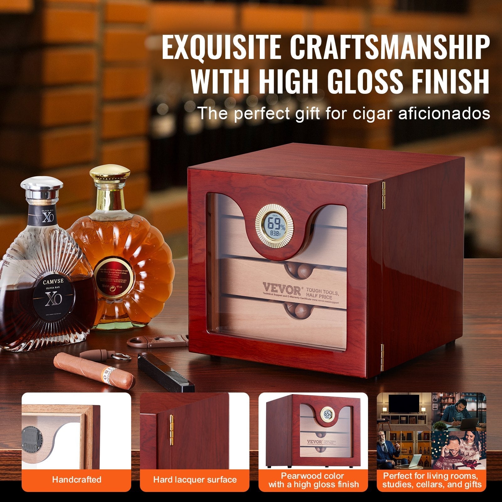 VEVOR 100 Cigar Humidor Cabinet Cedar Cigar Box Humidifier & Hygrometer & Shelve 