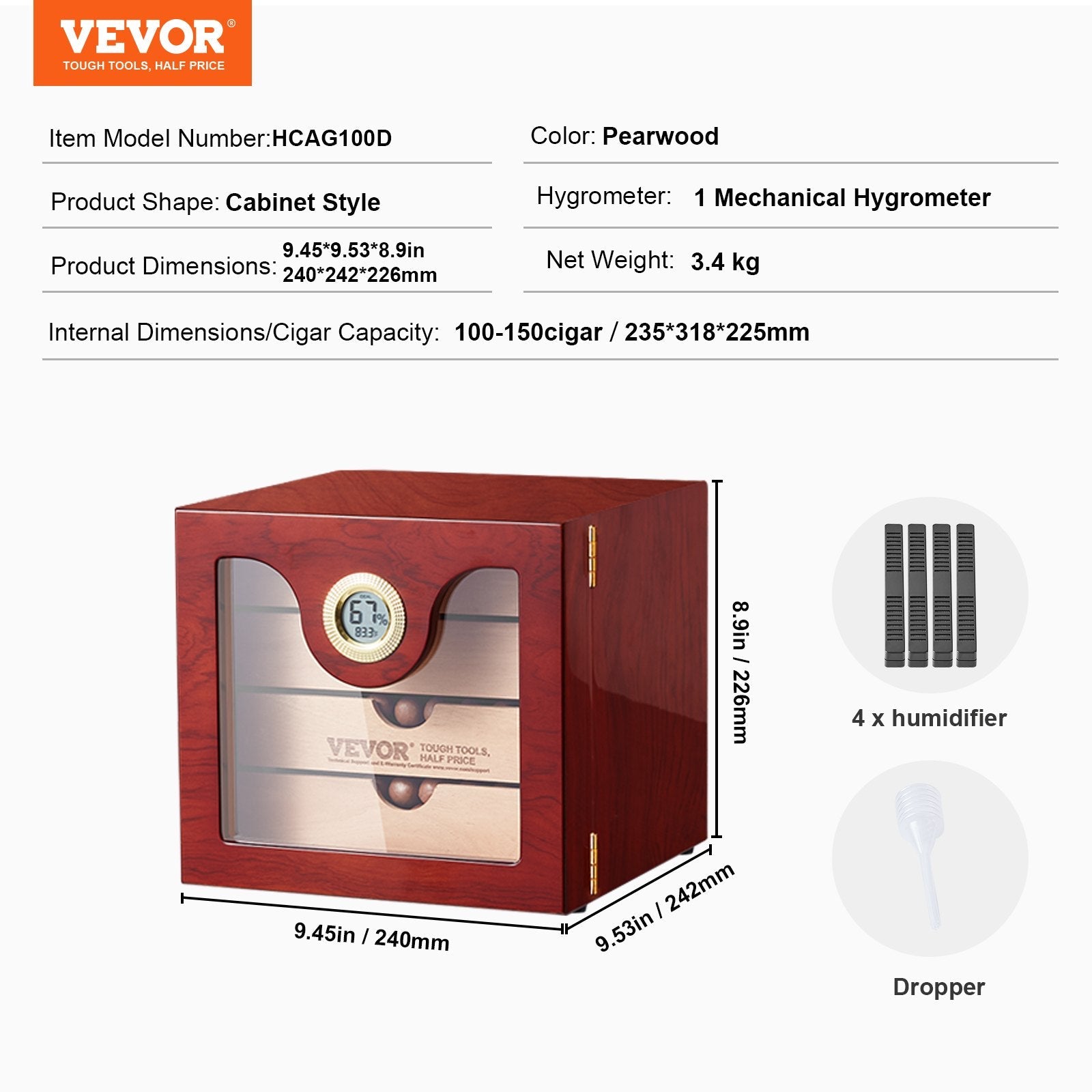 VEVOR 100 Cigar Humidor Cabinet Cedar Cigar Box Humidifier & Hygrometer & Shelve 
