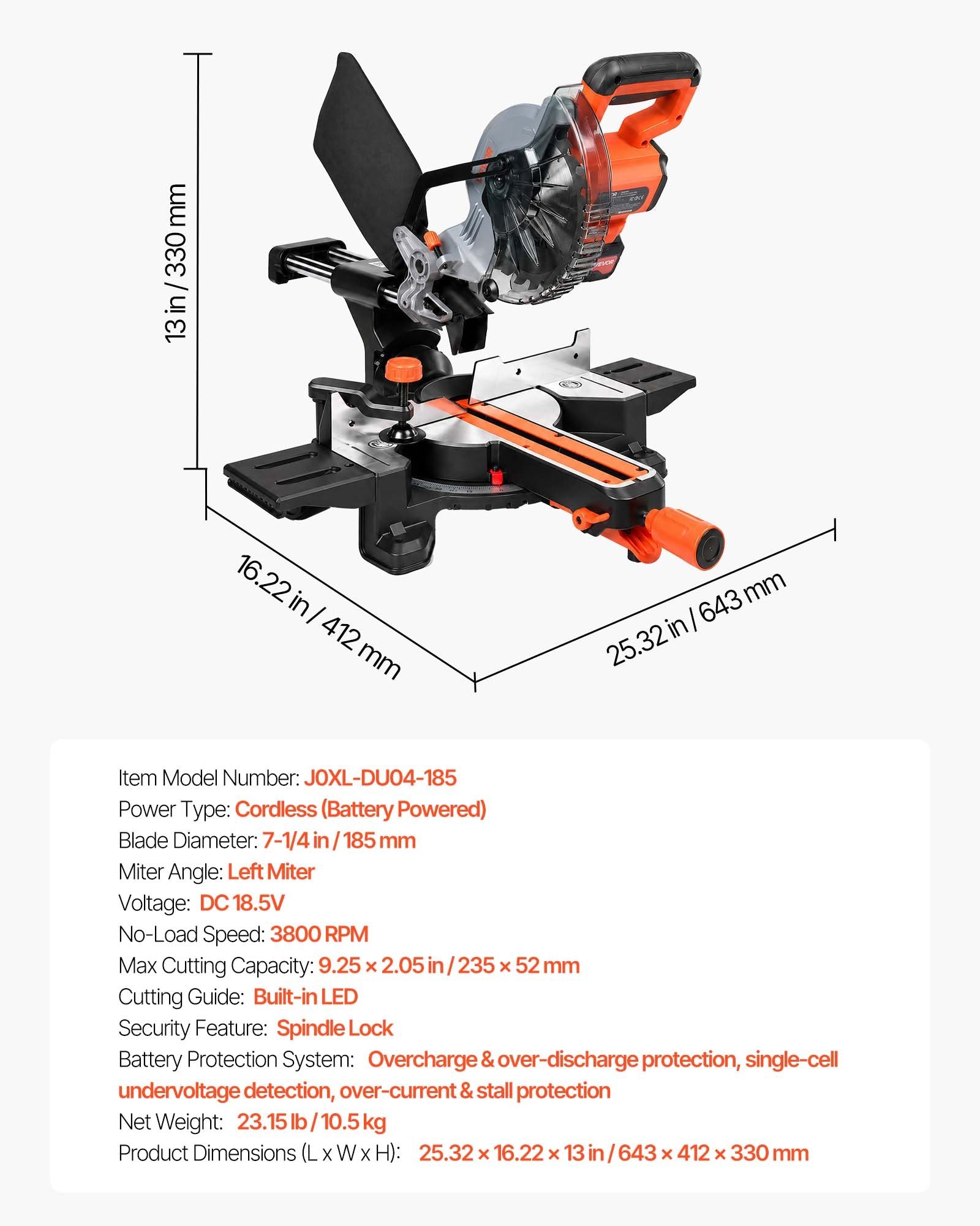 Sliding Compound Miter Saw, 7-1/4" Cordless, LED Precision Guide, Battery & Charger Included