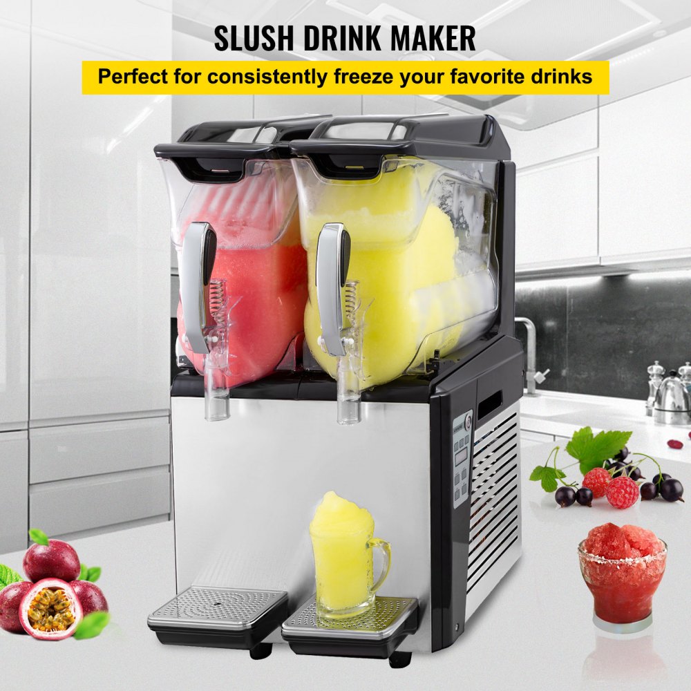 VEVOR Slush Frozen Drink Machine, 10LX2 Tanks, 900W Commercial Margarita Maker with 24.8°F to 28.4°F Temperature, Automatic Cleaning Cold Drink and Slush Modes, Perfect for Restaurants Cafes Bars 