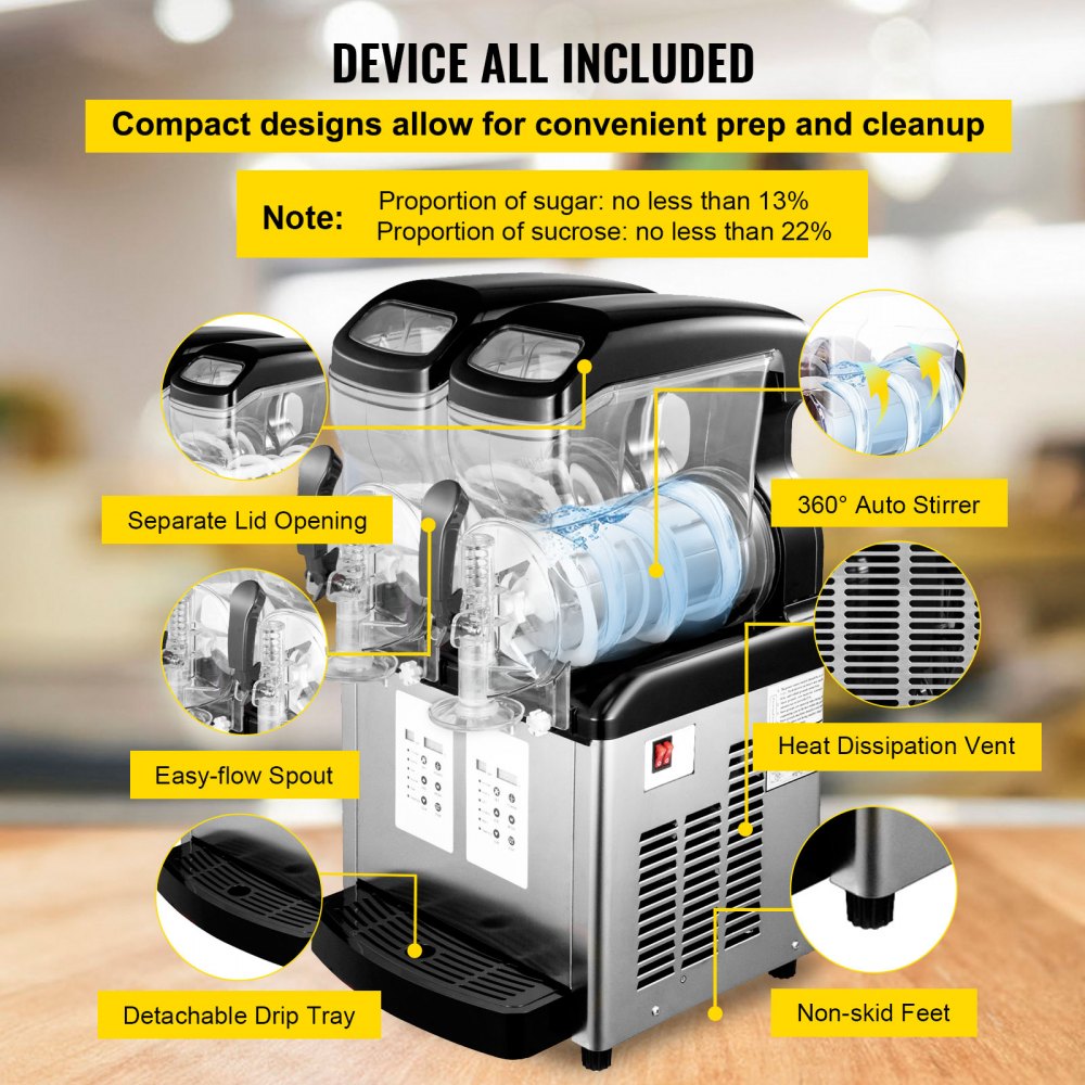 VEVOR Slush Frozen Drink Machine, 10LX2 Tanks, 900W Commercial Margarita Maker with 24.8°F to 28.4°F Temperature, Automatic Cleaning Cold Drink and Slush Modes, Perfect for Restaurants Cafes Bars 