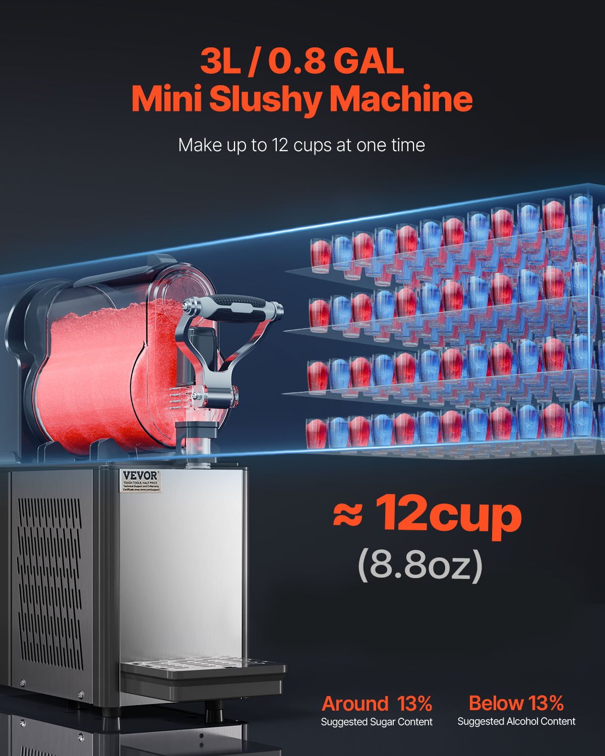 VEVOR Commercial Slushy Machine, 3L Single Bowl Slush Drink Maker, 330W Frozen Drink Machine with Temperature Preservation, Stainless Steel Home Slush Frozen Drink Machine Automatic Clean, Black 