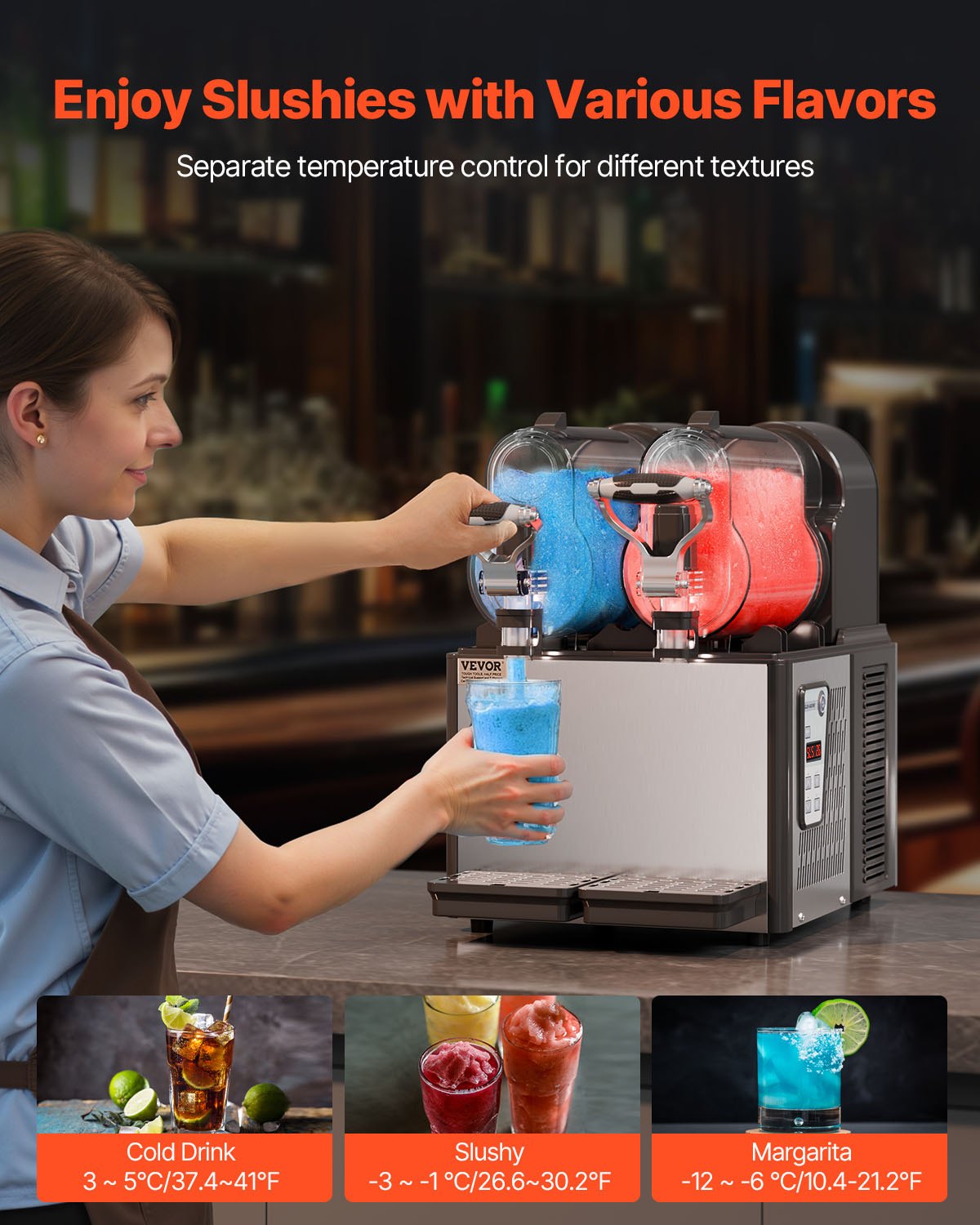 VEVOR Margarita Machine, 3LX2 Tank Slushy Machine Commercial, 340W Frozen Margarita Machine with Temperature Preservation, Stainless Steel Home Slush Frozen Drink Machine with Automatic Clean, Black 