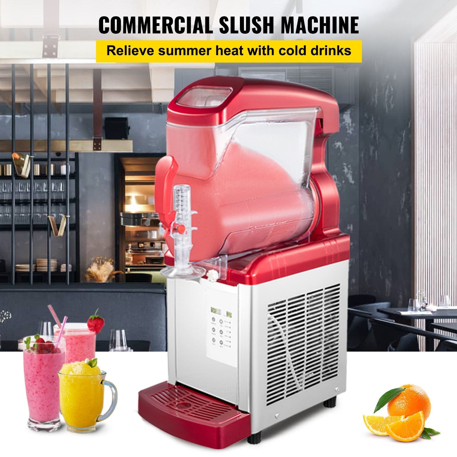 VEVOR Slush Frozen Drink Machine, 6LX1 Tank, 450W Commercial Margarita Maker with 14°F to 41°F Temperature Preservation, Automatic Clean Four Selectable Modes for Cafes Restaurants, Red 
