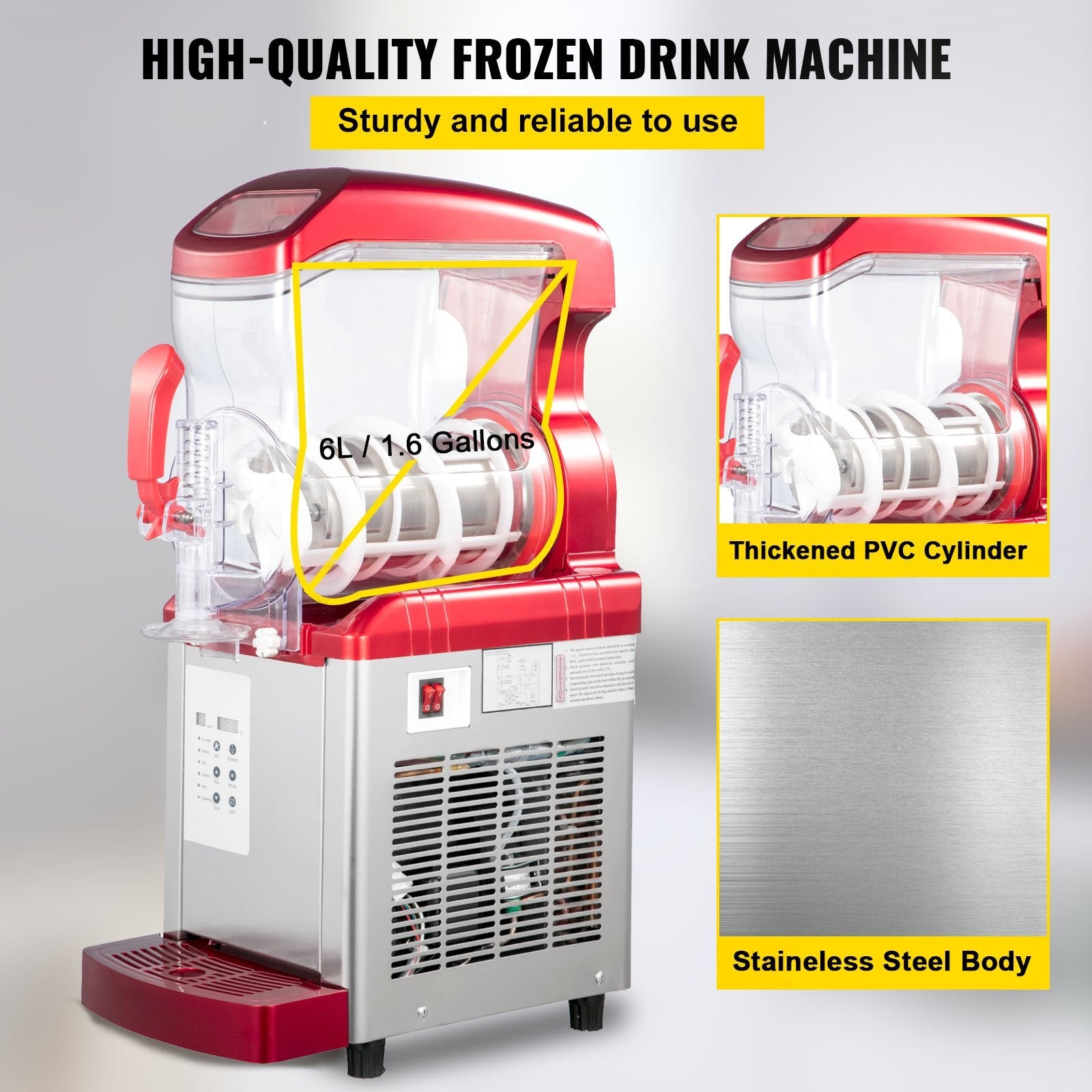 VEVOR Slush Frozen Drink Machine, 6LX1 Tank, 450W Commercial Margarita Maker with 14°F to 41°F Temperature Preservation, Automatic Clean Four Selectable Modes for Cafes Restaurants, Red 